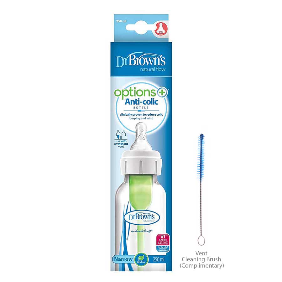 Dr Browns feeding Bottle narrow neck options+ anti colic 250ml, white 0+ months