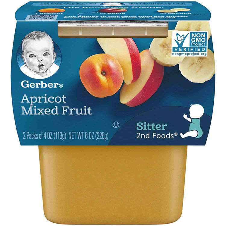 GERBER Puree 2nd Foods Apricot Mixed Fruit Flavored Snack For Babies, 2 Pack (113g each) - Sitter