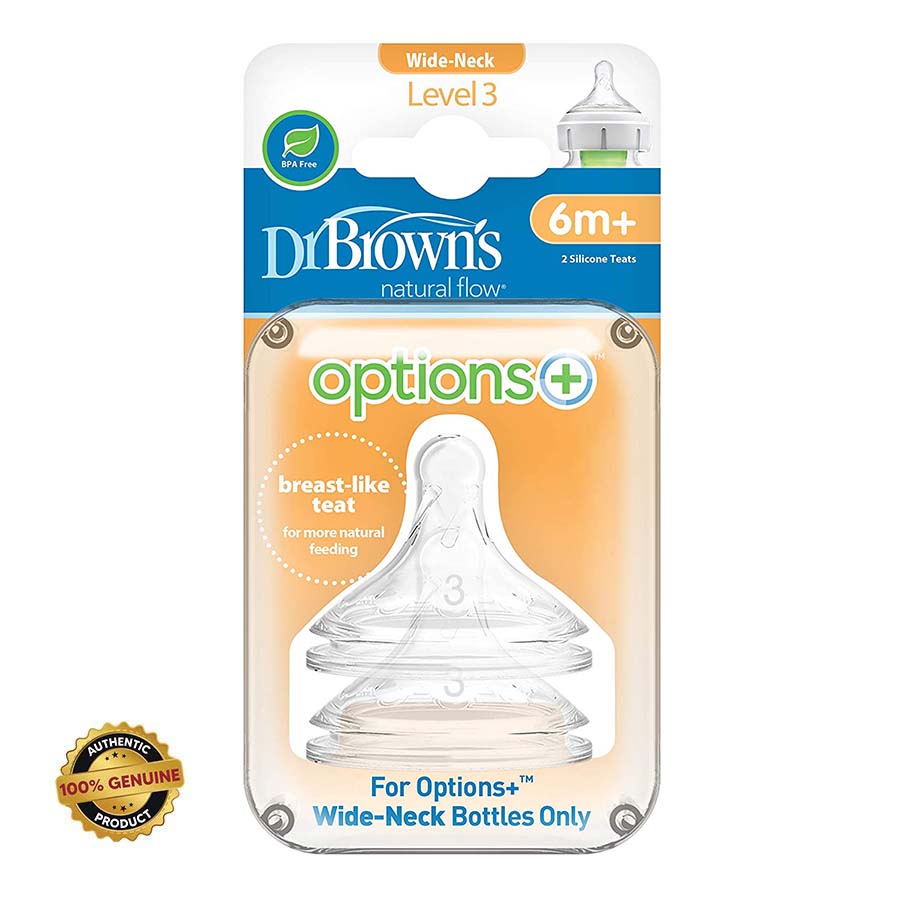 Dr Browns silicon teats(Nipples) wide neck level 3 options+ 2pc, 6 + months
