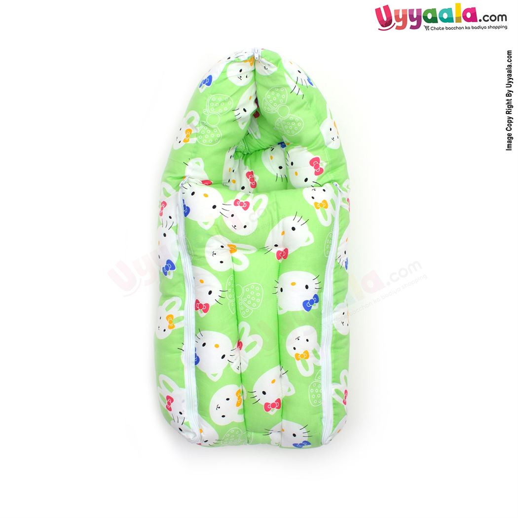 Sleeping Bag(Carry Nest) Premium Cotton Hello Kitty Print 0+m, Green-uyyala-com.myshopify.com-Sleeping Bags-Happy Babies
