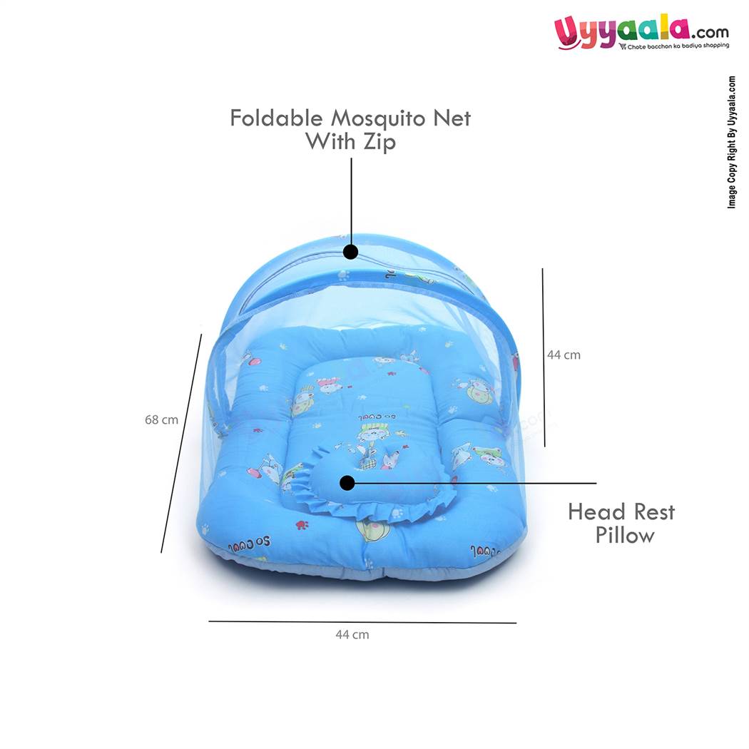 Baby Bedding Set with Mosquito Protection Net & Pillow Cotton, Bear print 0 to 12m Age, Blue-uyyala-com.myshopify.com-Bedding-Happy Babies