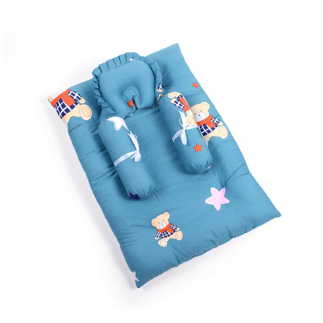 Baby Cotton Bedding Set of 4 with Bolster and Pillow, Bear/Star Print 0 to 6m