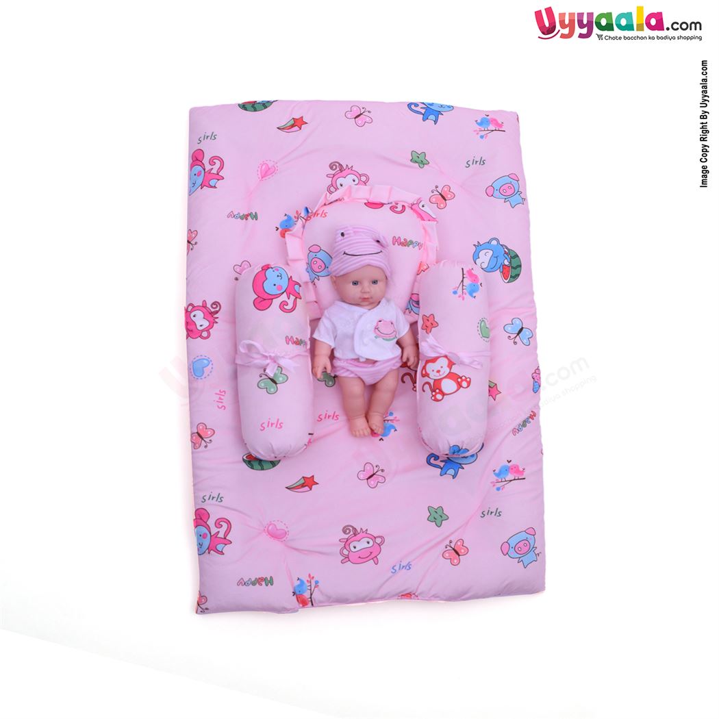 Baby velvet Bedding Set of 4 with Bolster and Pillow, Monkey Print 0 to 12m Age-uyyala-com.myshopify.com-Bedding-Happy Babies