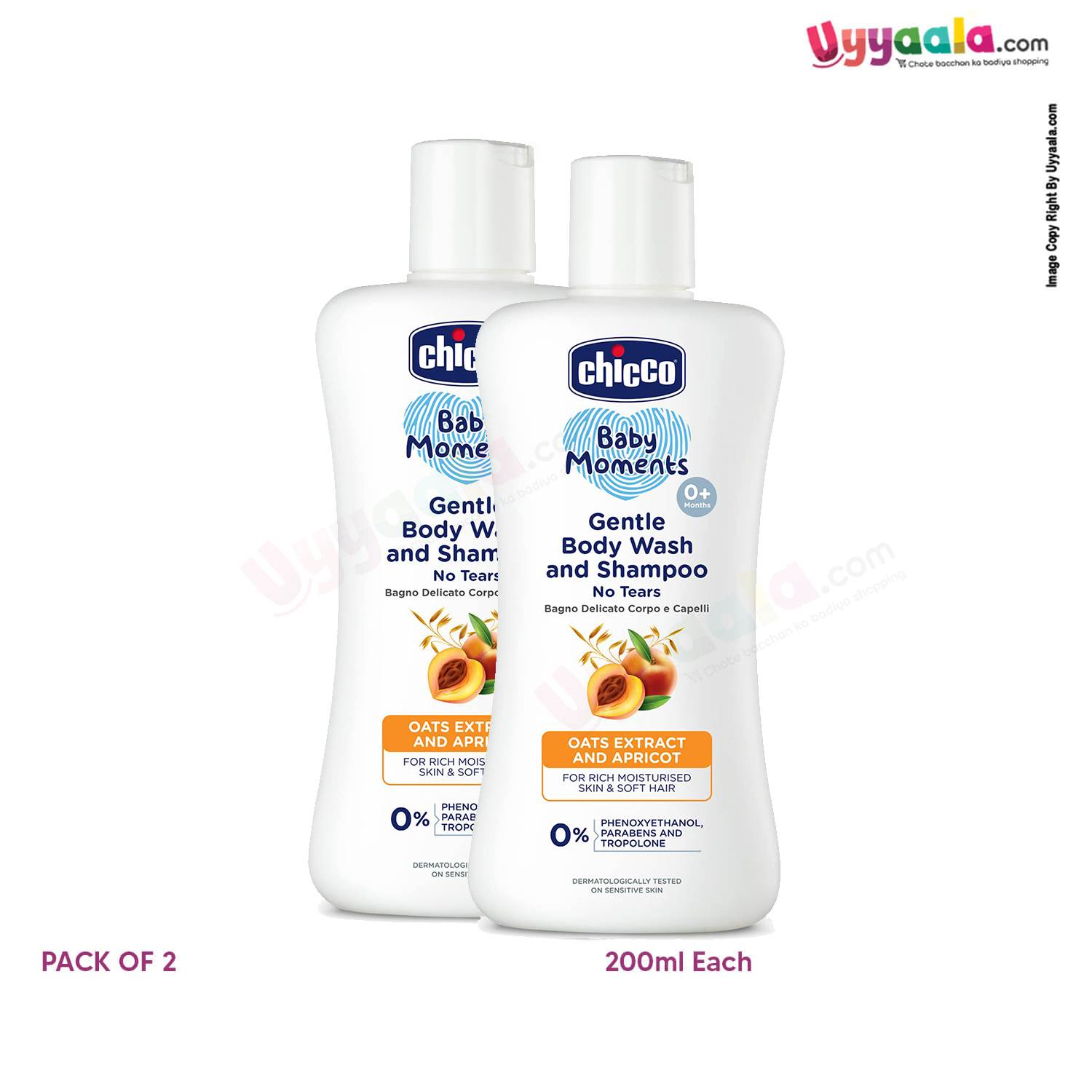 CHICCO Body Wash & Shampoo, Pack of 2 - 200ml Each