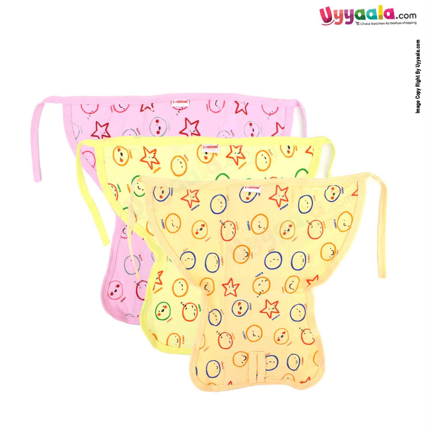 COZYCARE Washable Diapers Hosiery Tying Mode Emoji Print Pink, Yellow & Orange 3P Set (M)