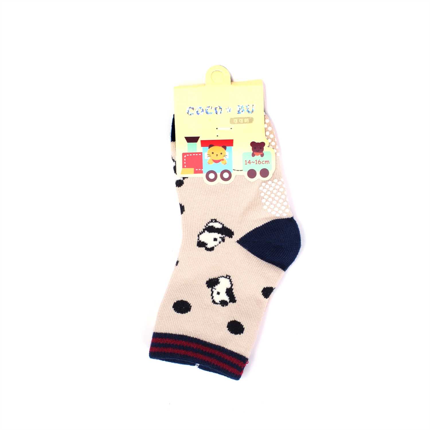 COCO BU Grip Socks With Panda Print (14-16cm) - Light Brown