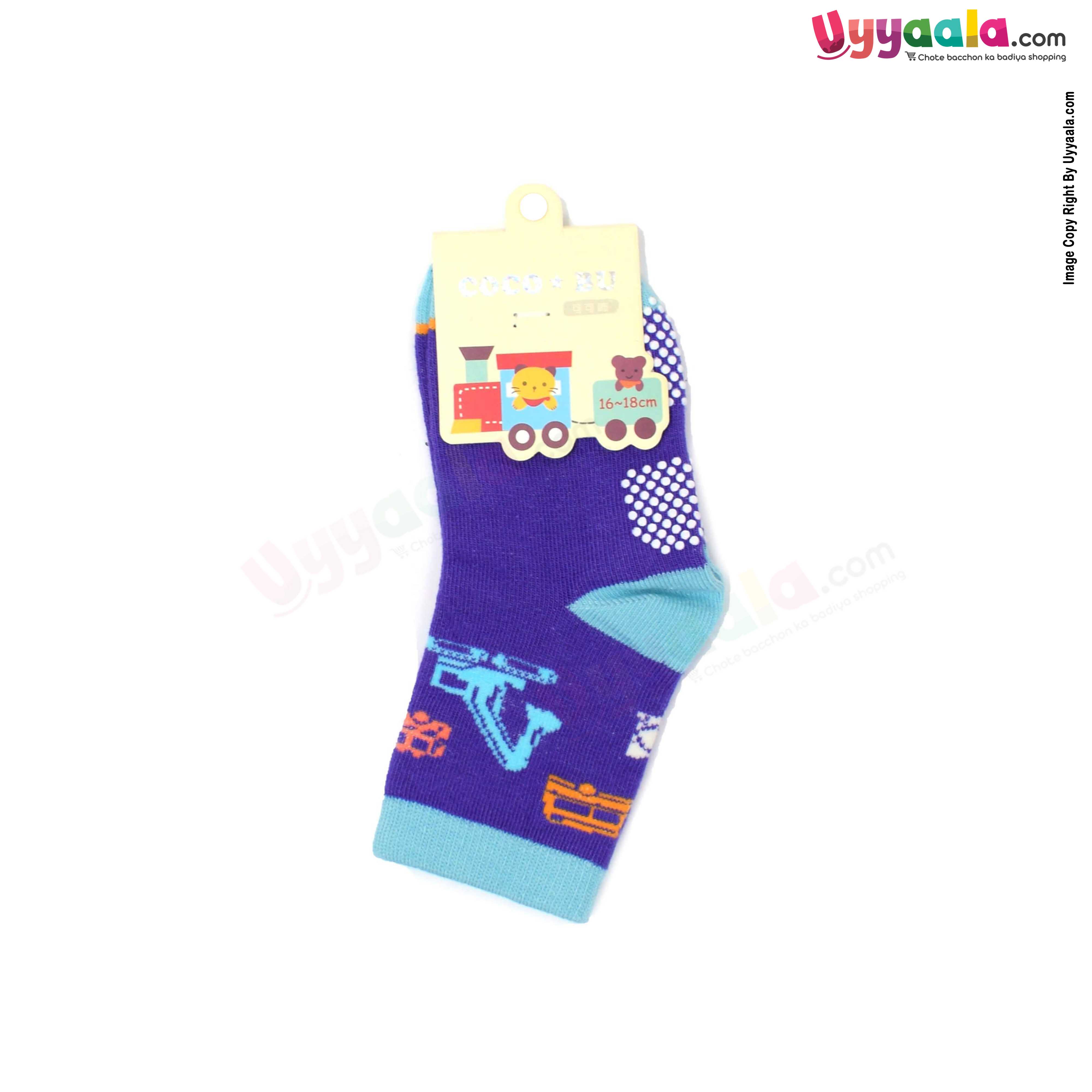 COCO BU Grip Socks Boy With JCB Print 16-18cm) - Violet