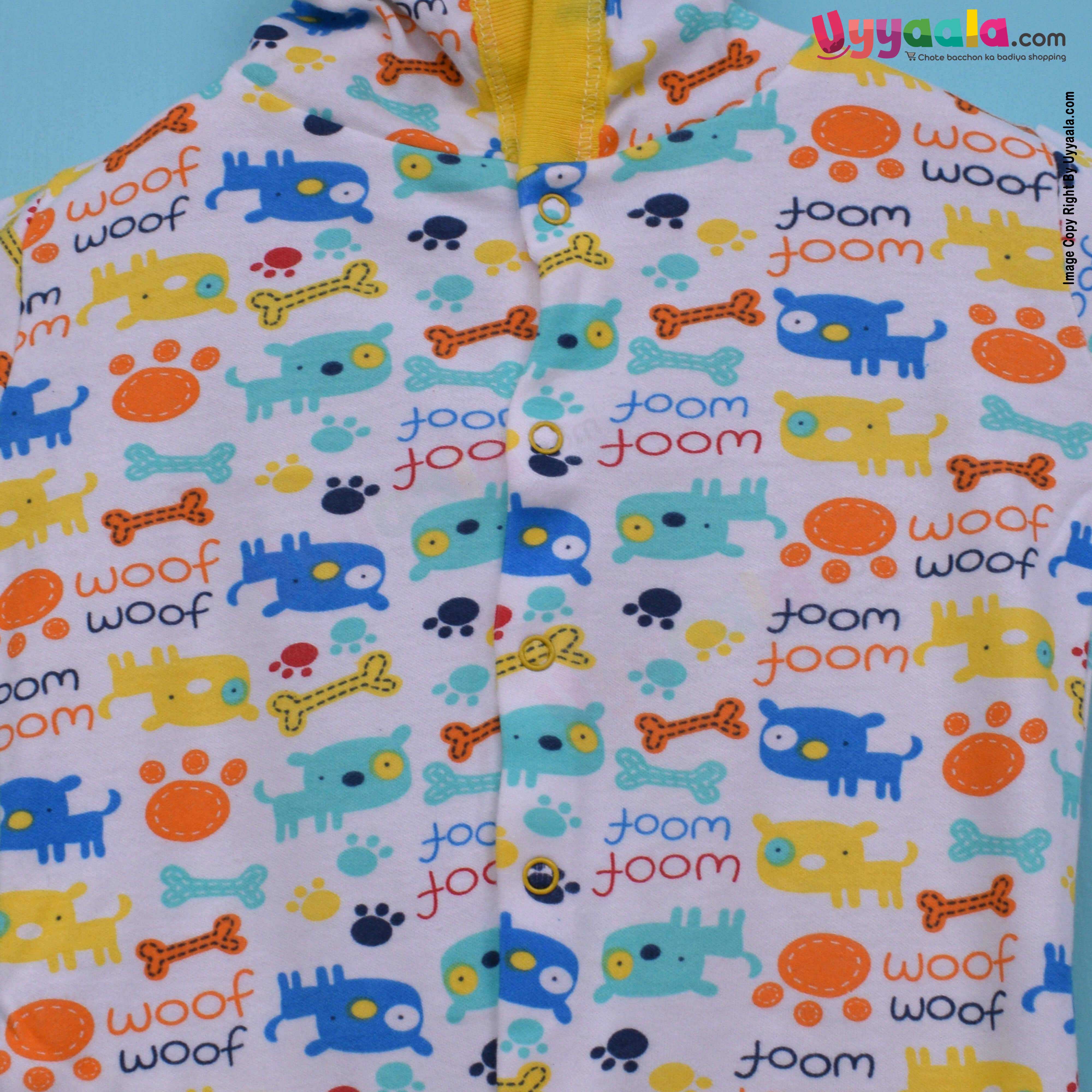 MAGIC TOWN Hooded Sleep Suits Hosiery Blue, Red & White Stripes & Elephant Print White 2P Pack, 3-6m Age