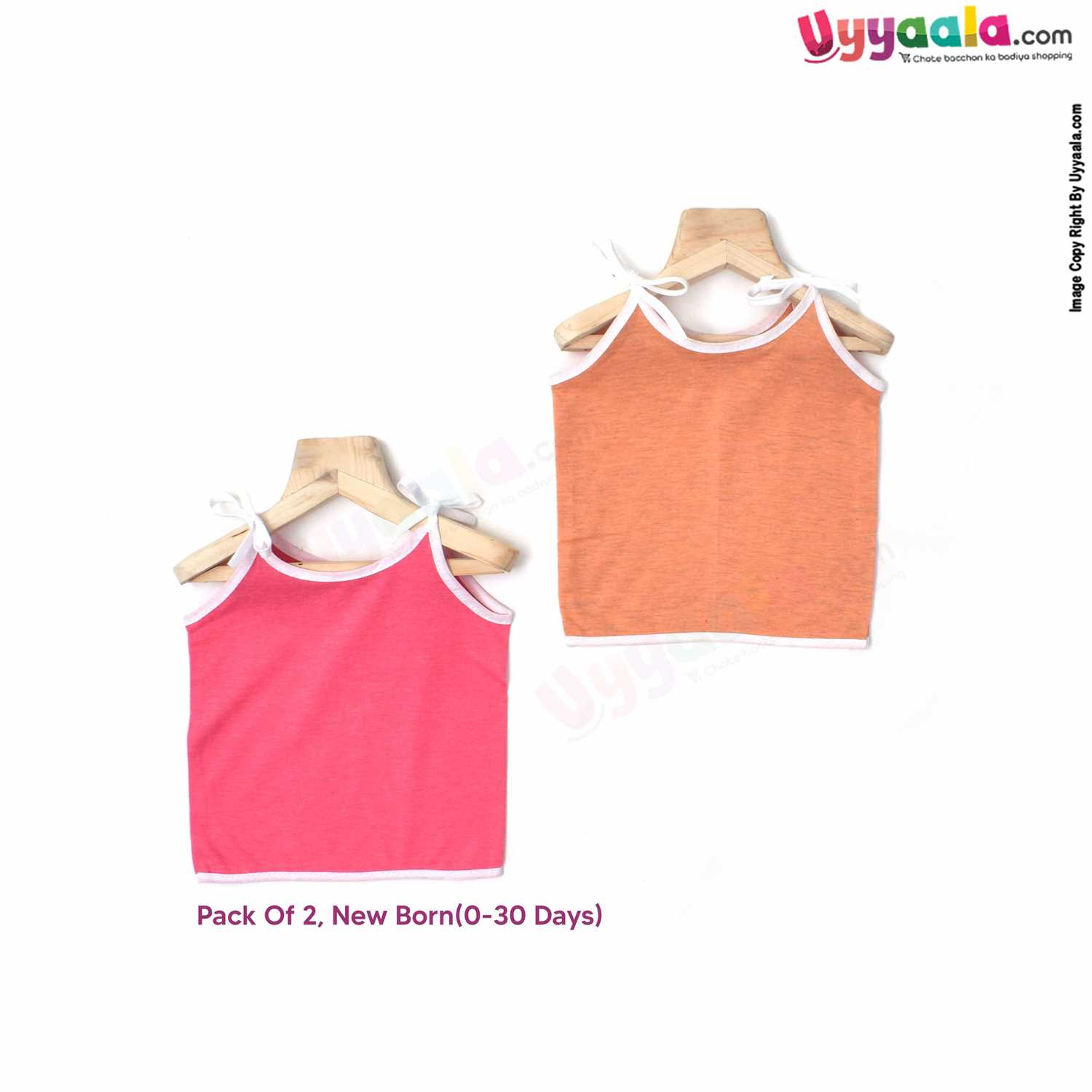 SNUG UP Sleeveless Baby Jabla Set, Top Opening Tie knot Lace Model, Premium Quality Cotton Baby Wear, (0-30 Days), 2Pack - Pink & Orange