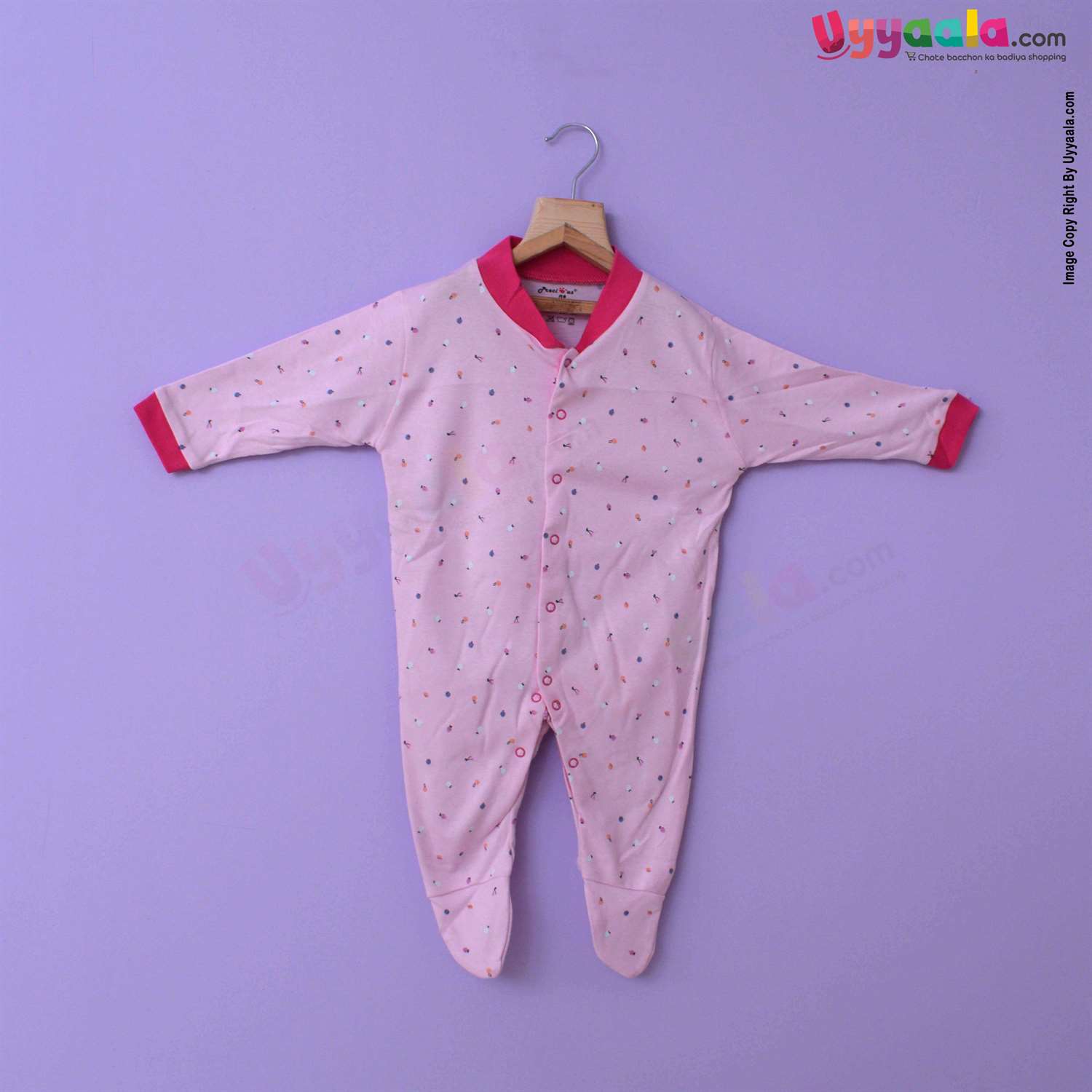 PRECIOUS ONE Sleep Suits soft Hosiery Cotton - Pink 3P Pack (9-12M)