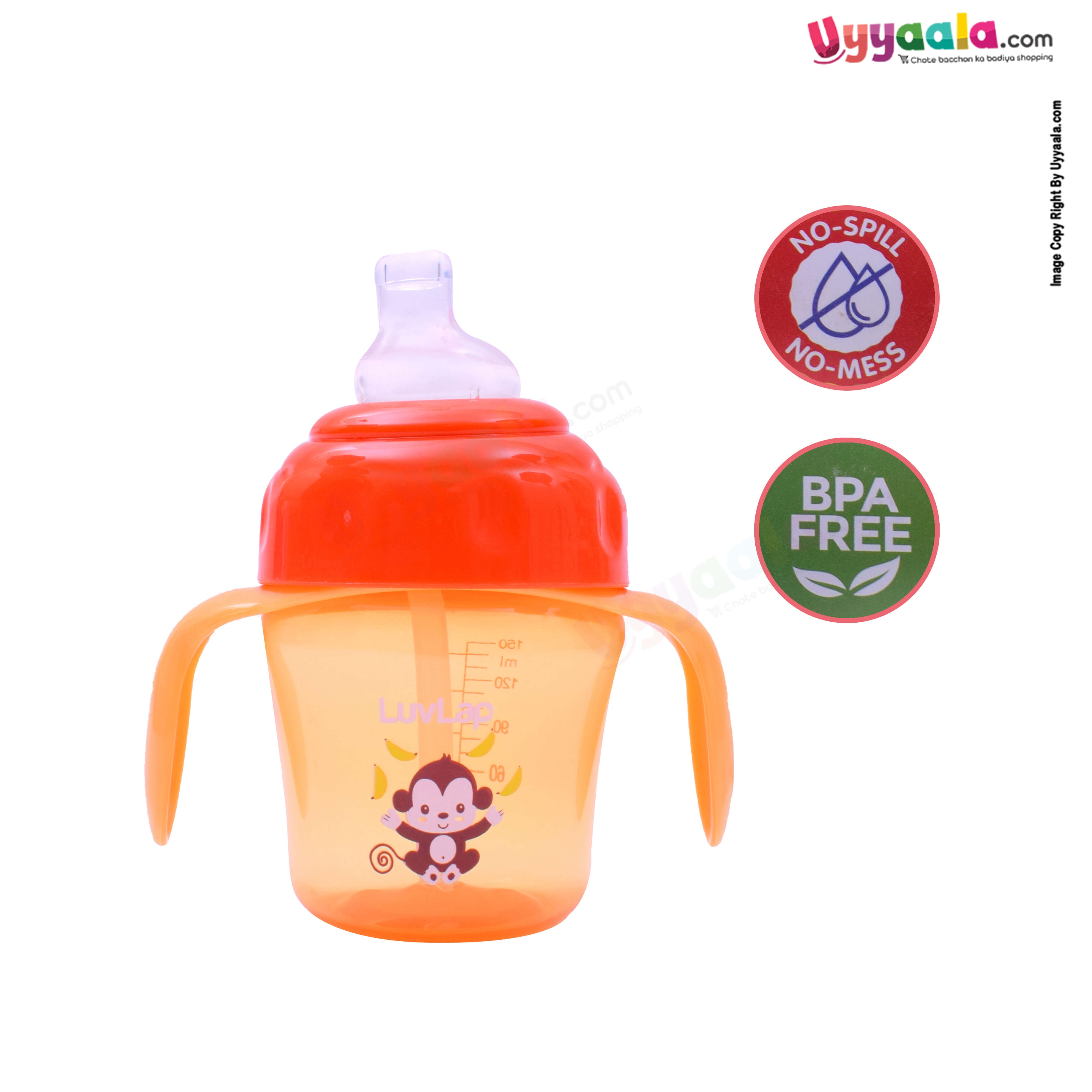 LuvLap Banana time Bite Proof 2 in 1 Soft Spout & Straw Sipper Cup 150ml,6+m Age -Orange