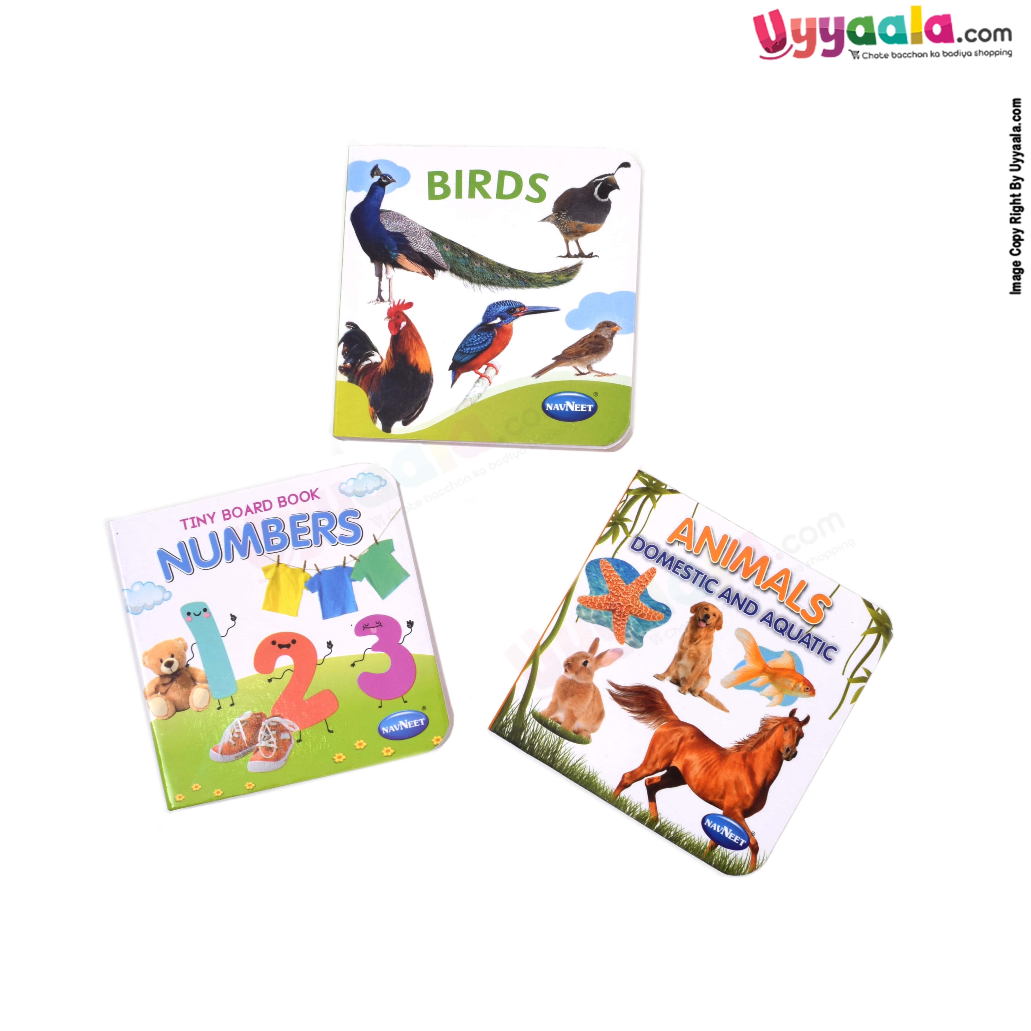 NAVNEET tiny board book pack of 3 - birds, numbers & animals domestic & aquatic