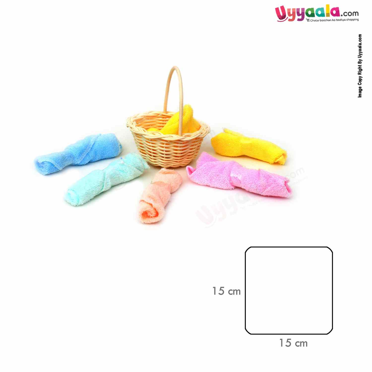 KIDS LAND FASHION Napkins ( Wash Cloth ) Basket 6pc Set 0+m Age, Size (15*15 cm) - Multi Color