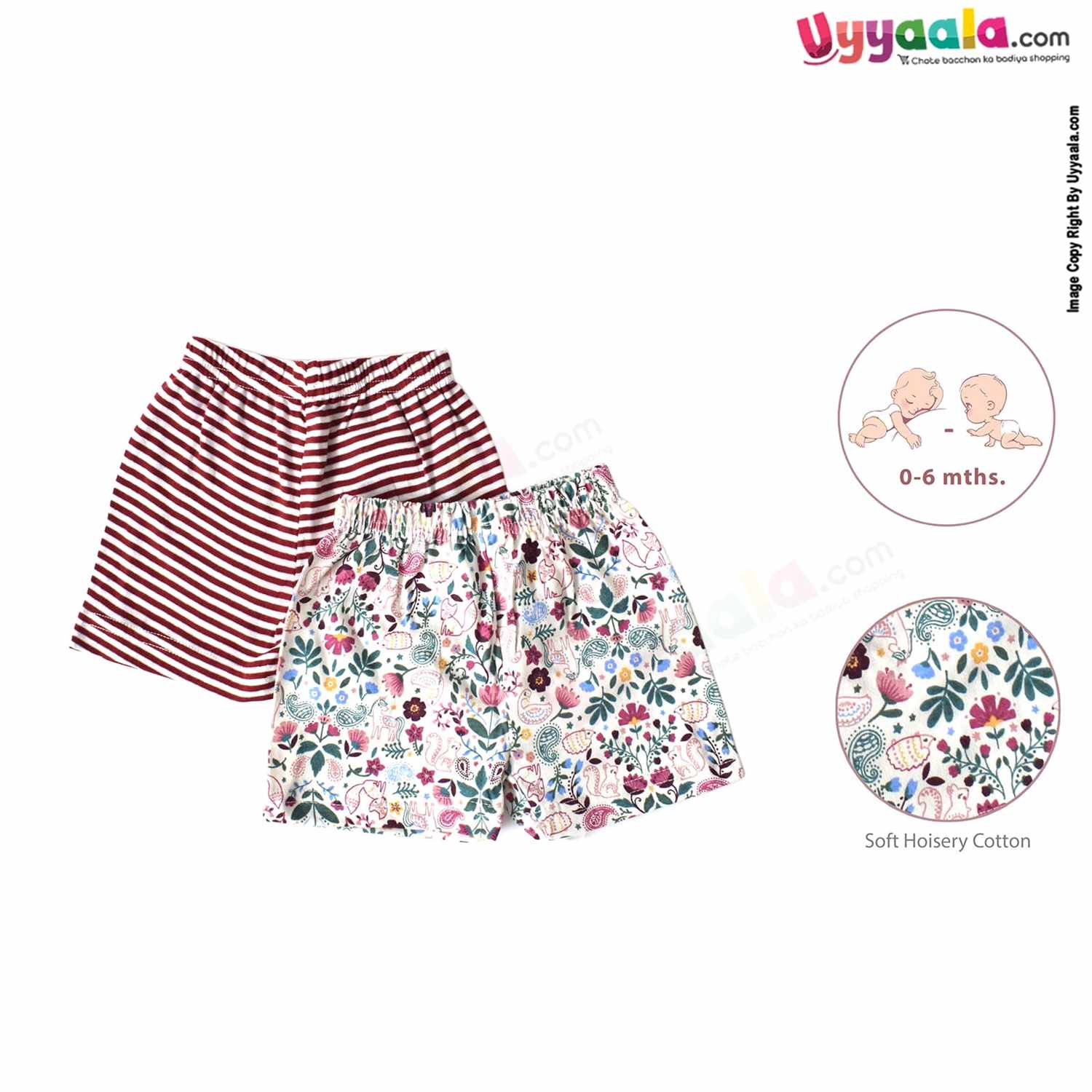 Precious One Shorts 100% Soft Hosiery Cotton Pack of 2 -Multi color (0-6m)