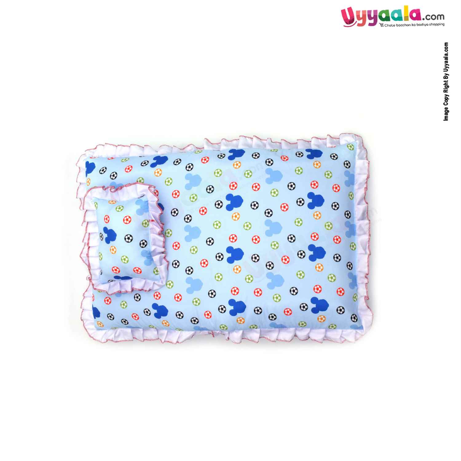 DISNEY Baby Bedding Set of 4 with Bolster and Pillow Cotton, Mickey & Duck Print 0+m Age, Blue