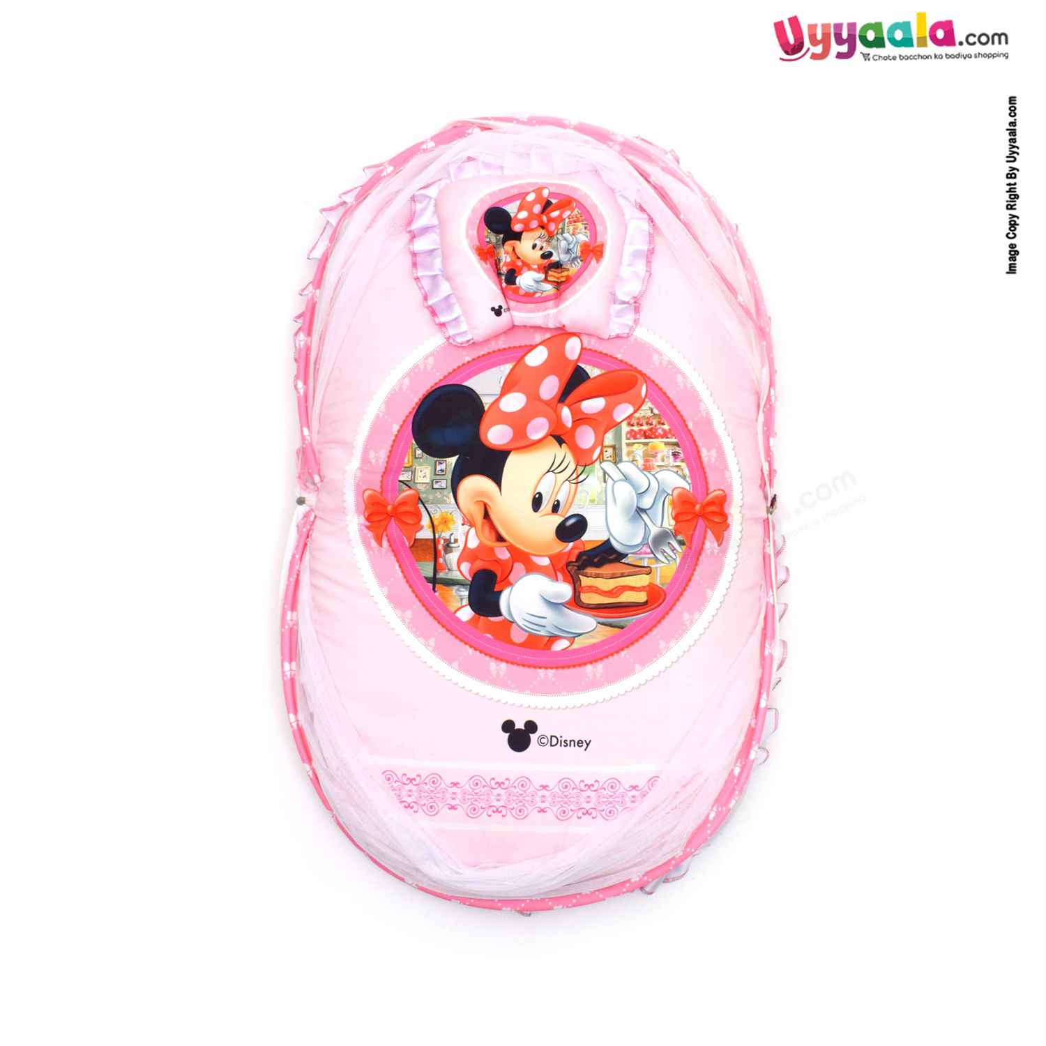 DISNEY Baby Bedding Set with Protection Net & Pillow Cotton, Minnie Mouse Print 0+m Age - Pink