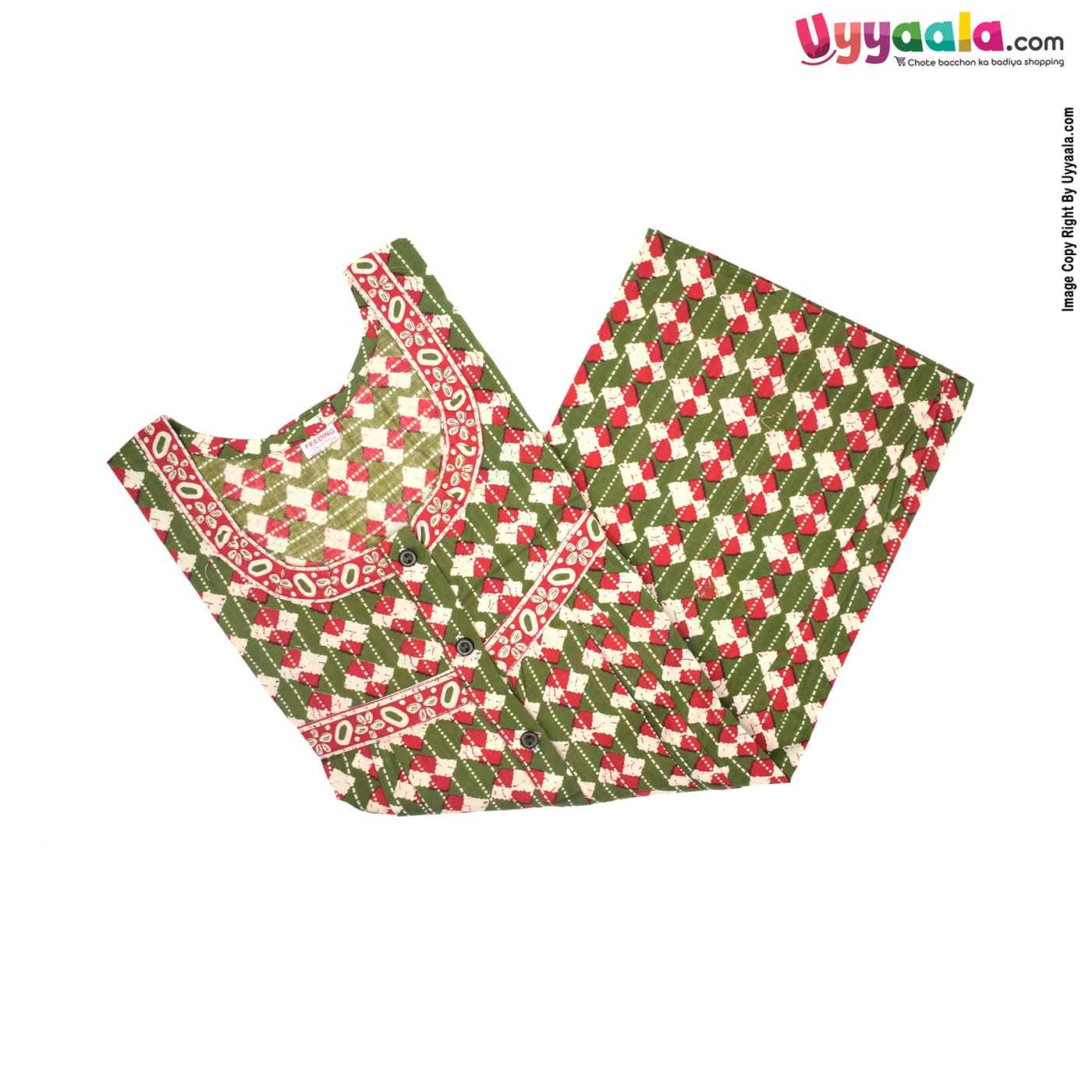 Feeding Nighty Pure Cotton (L) - Red, Green