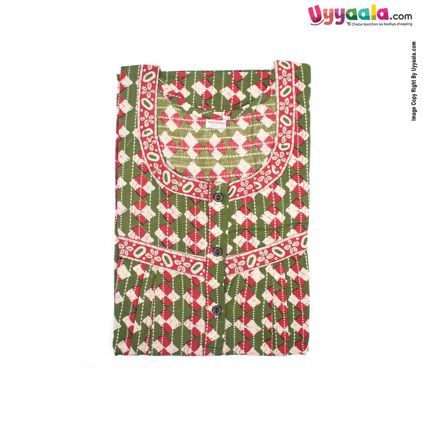 Feeding Nighty Pure Cotton (L) - Red, Green