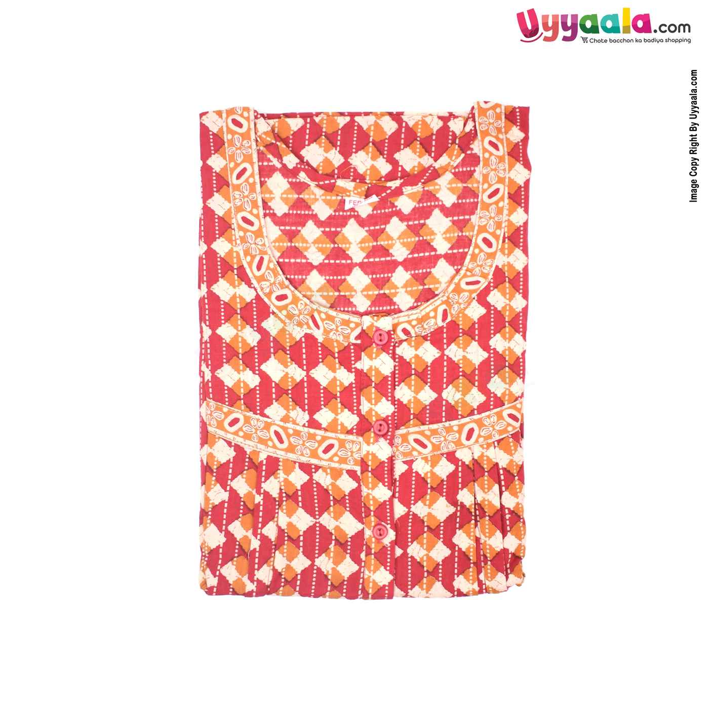 Feeding Nighty Pure Cotton (L) - Red, Yellow