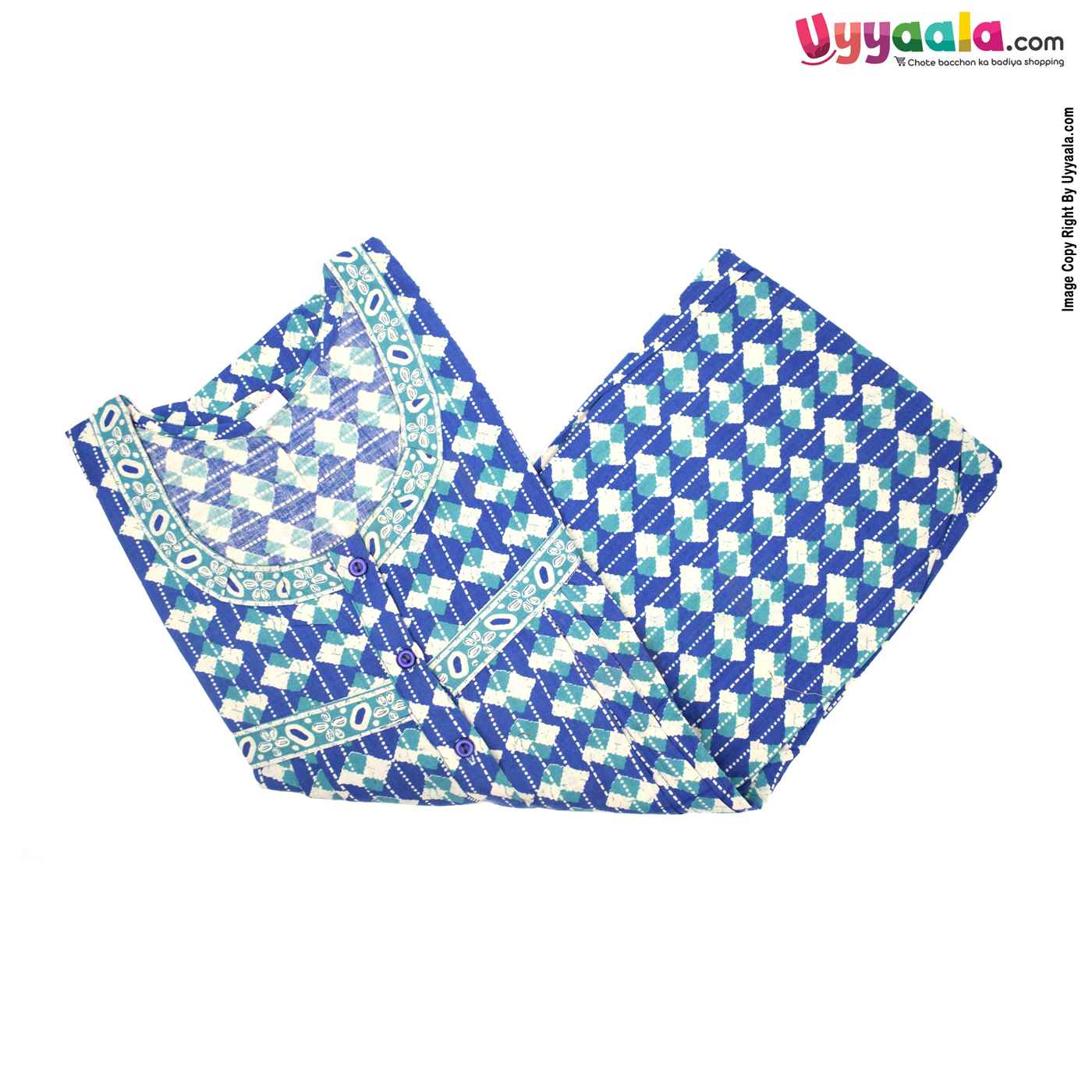 Feeding Nighty Pure Cotton (L) - Blue