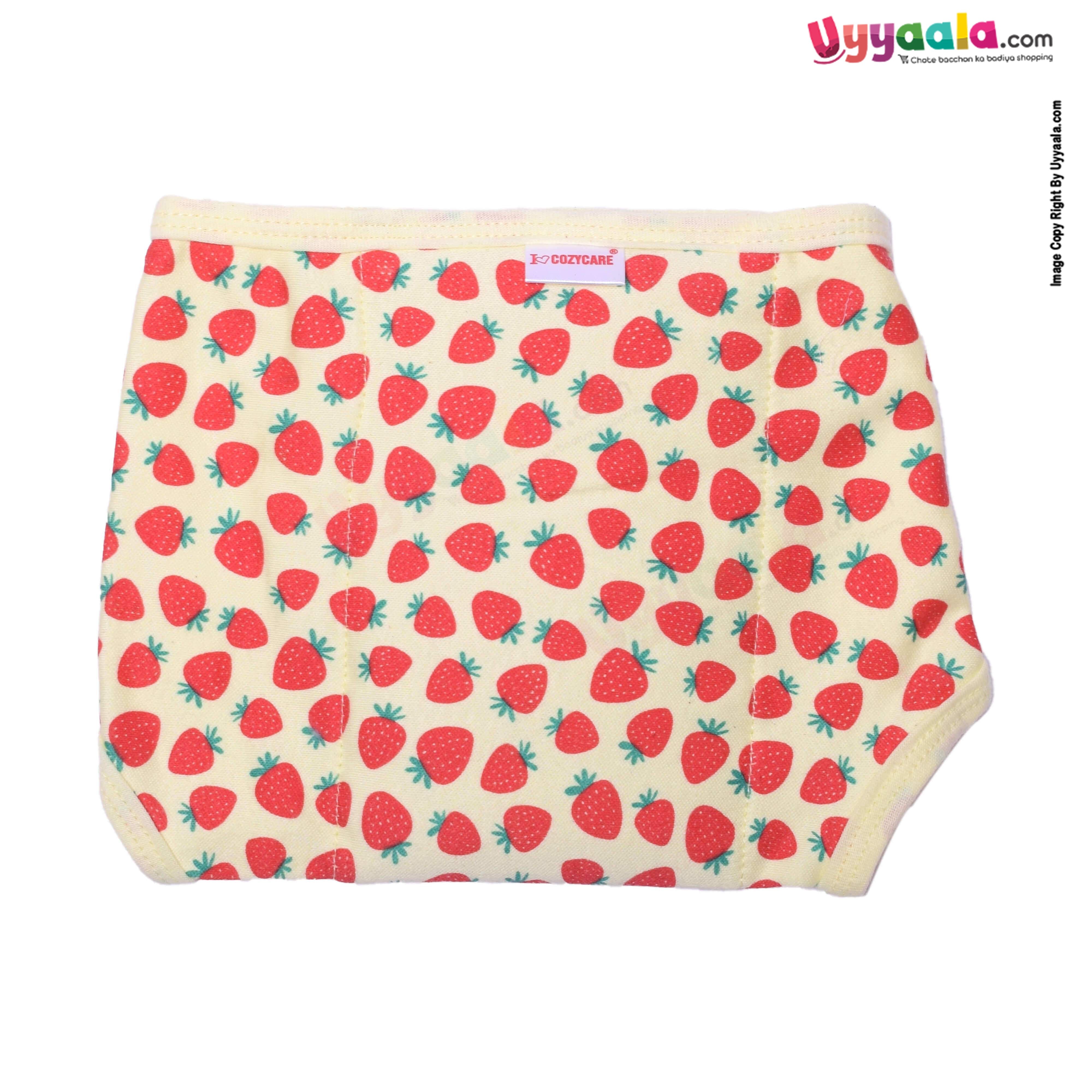 COZYCARE Washable Diapers Hosiery Velcro Emoji Print Pink, Orange & Strawberry Print Yellow 3P Set (M)