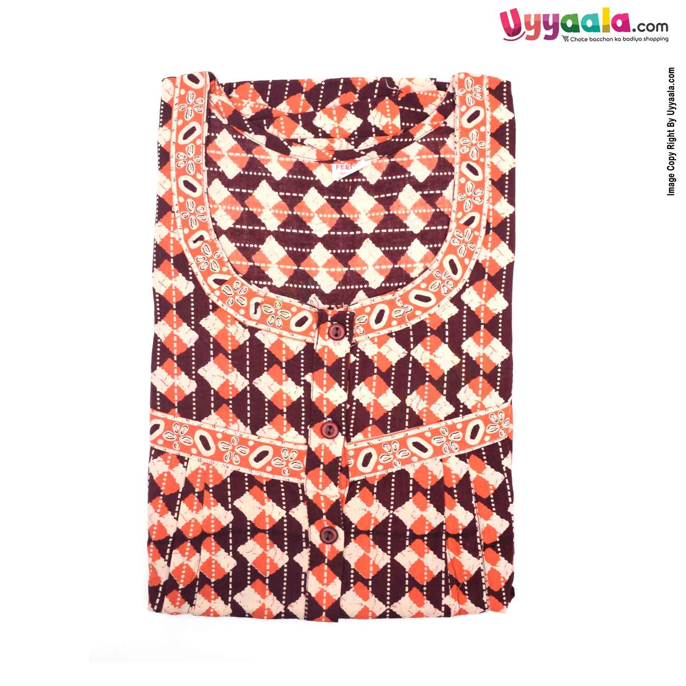 Feeding Nighty Pure Cotton (L) - Brown, Orange