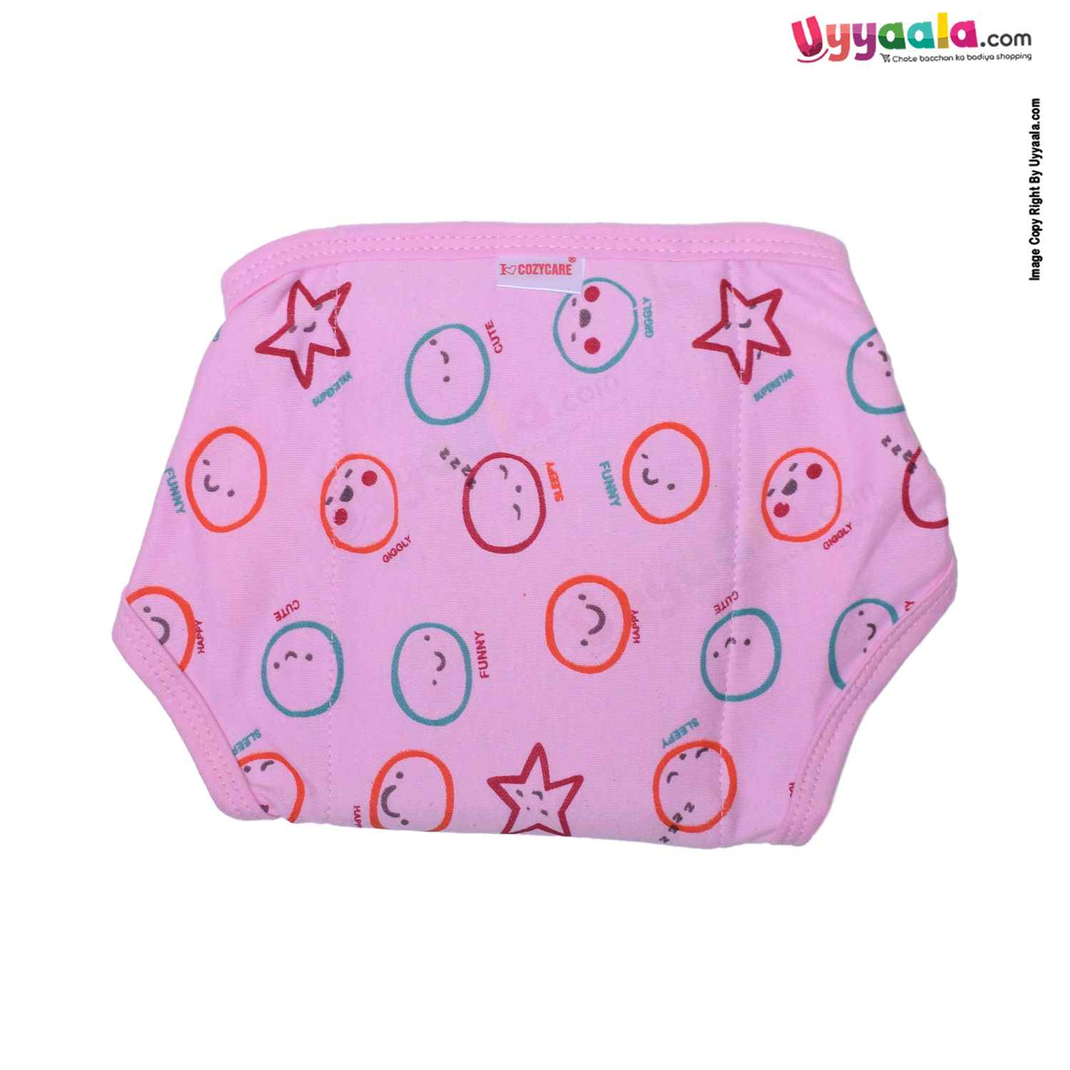 COZYCARE Washable Diapers Hosiery Velcro Emoji Print Pink, Orange & Yellow 3P Set (M)