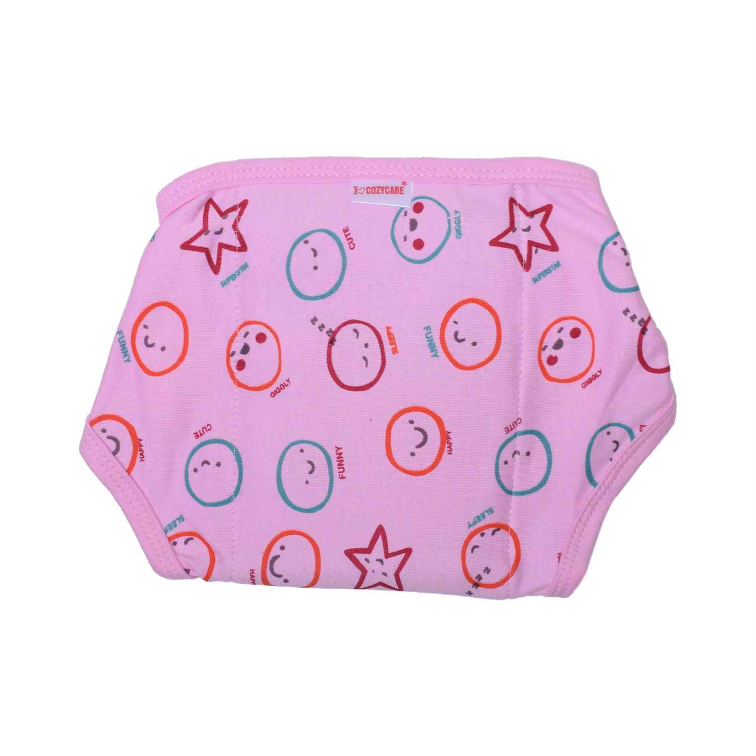 COZYCARE Washable Diapers Hosiery Velcro Emoji Print Blue, Pink & Orange 3P Set (S)