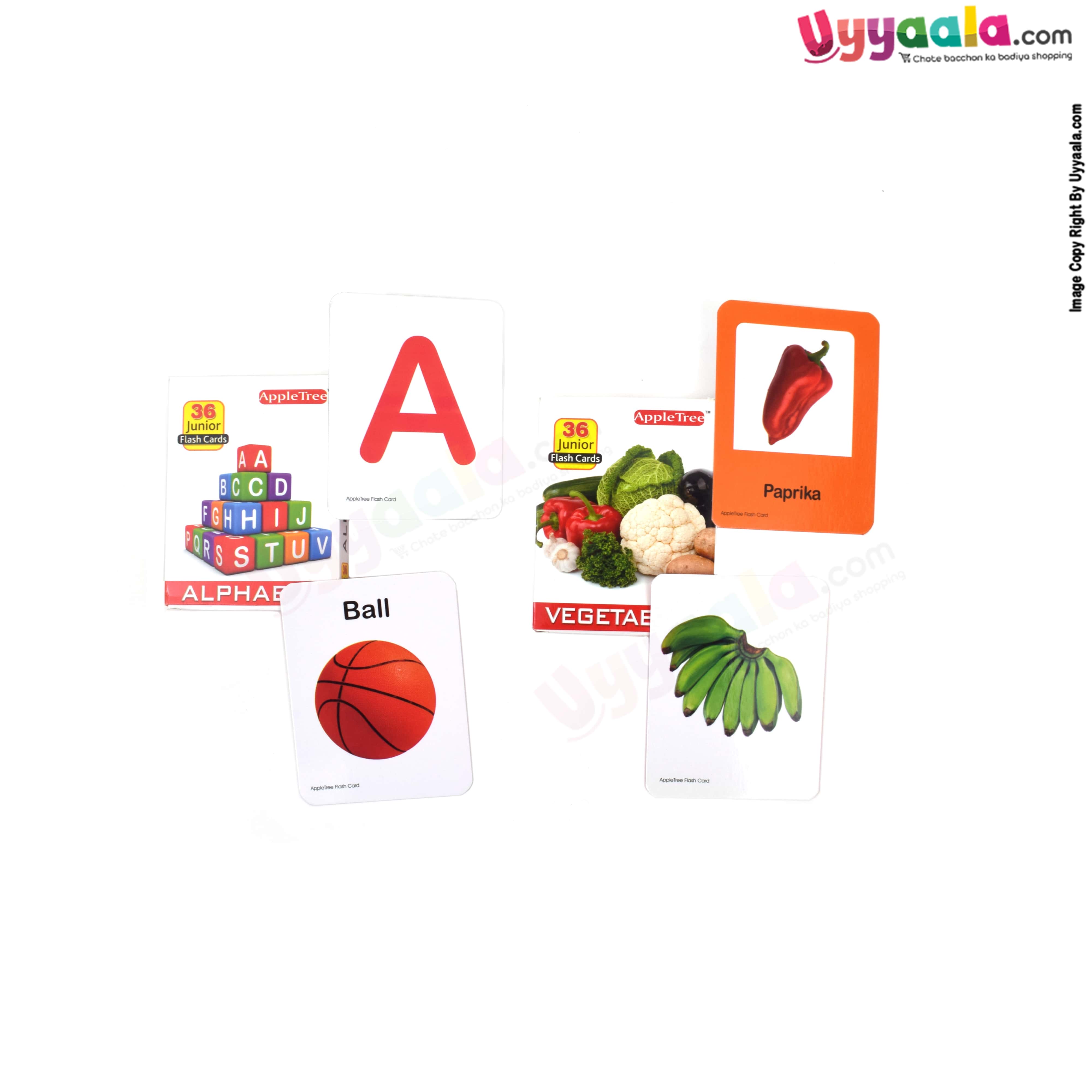 APPLE TREE junior flash cards pack of 2 - alphabets & vegetables - 1-5 years