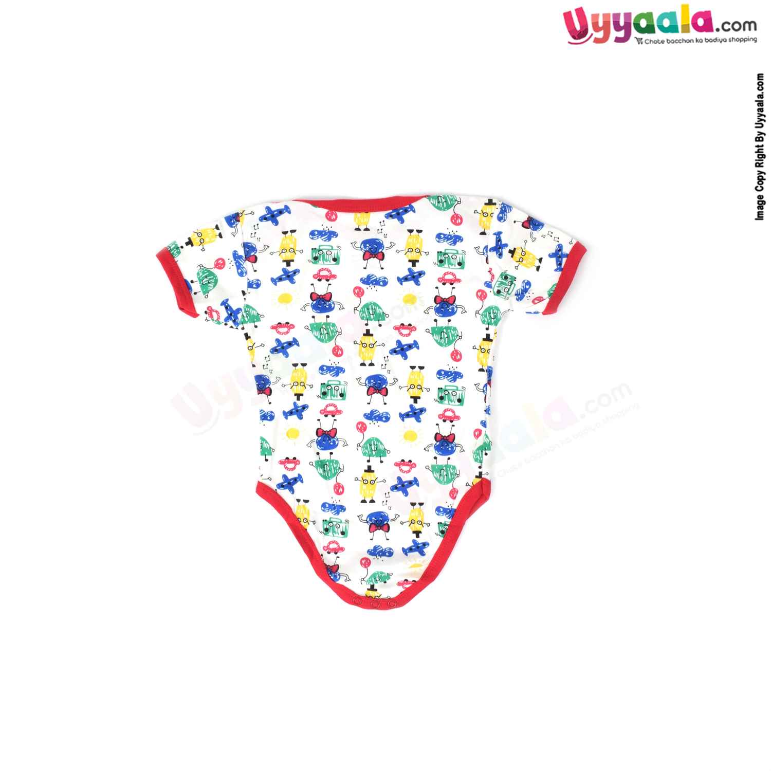 Precious One Short Sleeve Body Suit 100% Soft Hosiery Cotton - Red & White with Assorted Print (9-12M)
