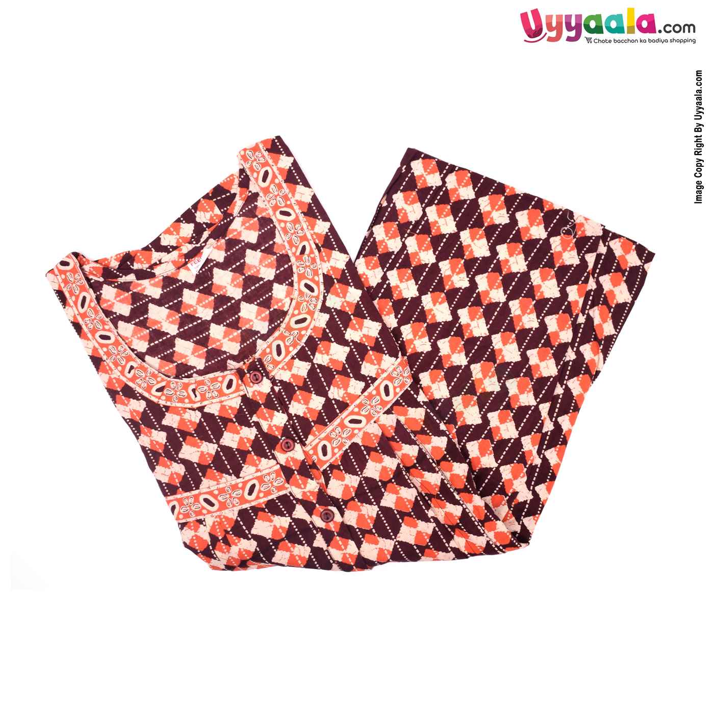 Feeding Nighty Pure Cotton (L) - Brown, Orange