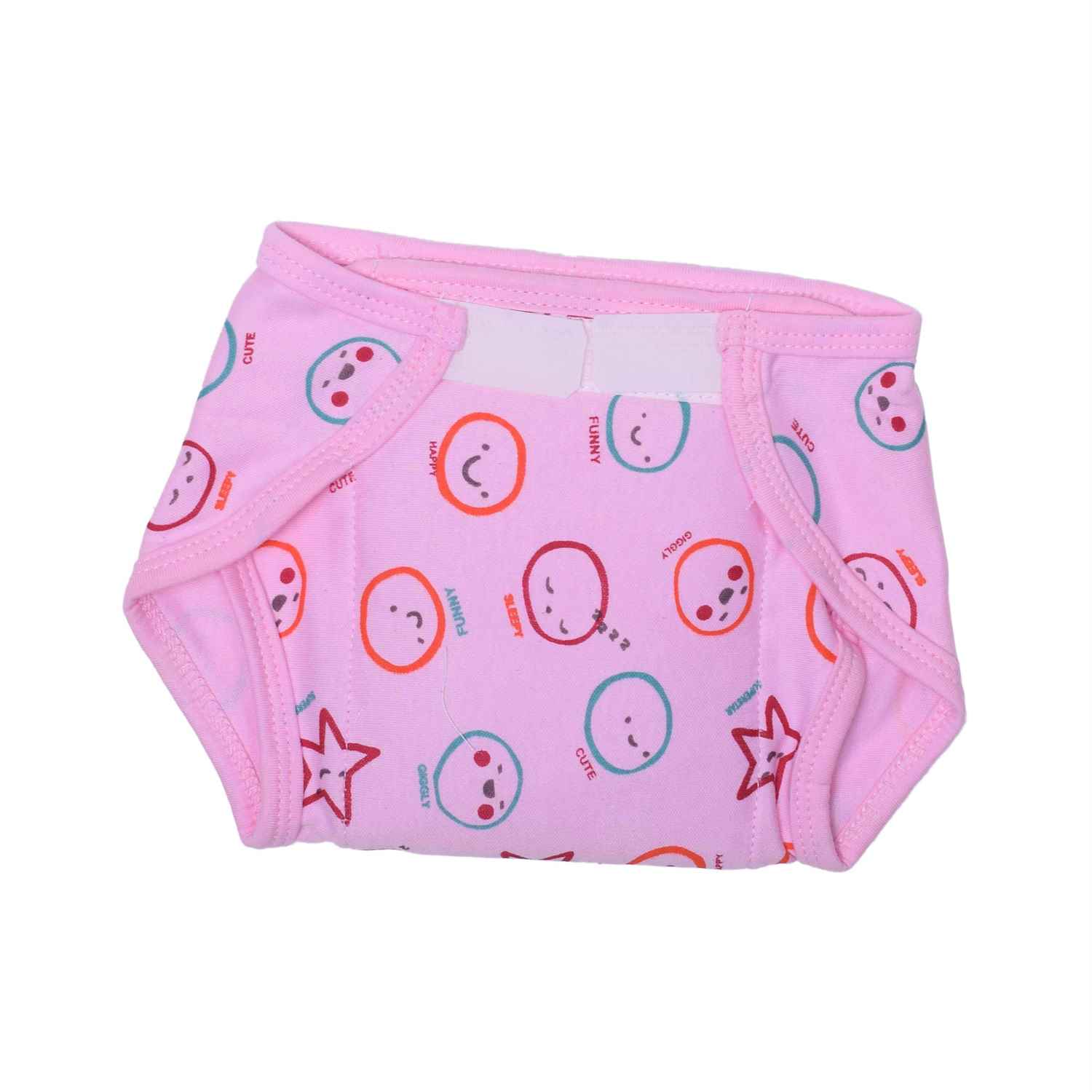 COZYCARE Washable Diapers Hosiery Velcro Emoji Print Blue, Pink & Orange 3P Set (S)