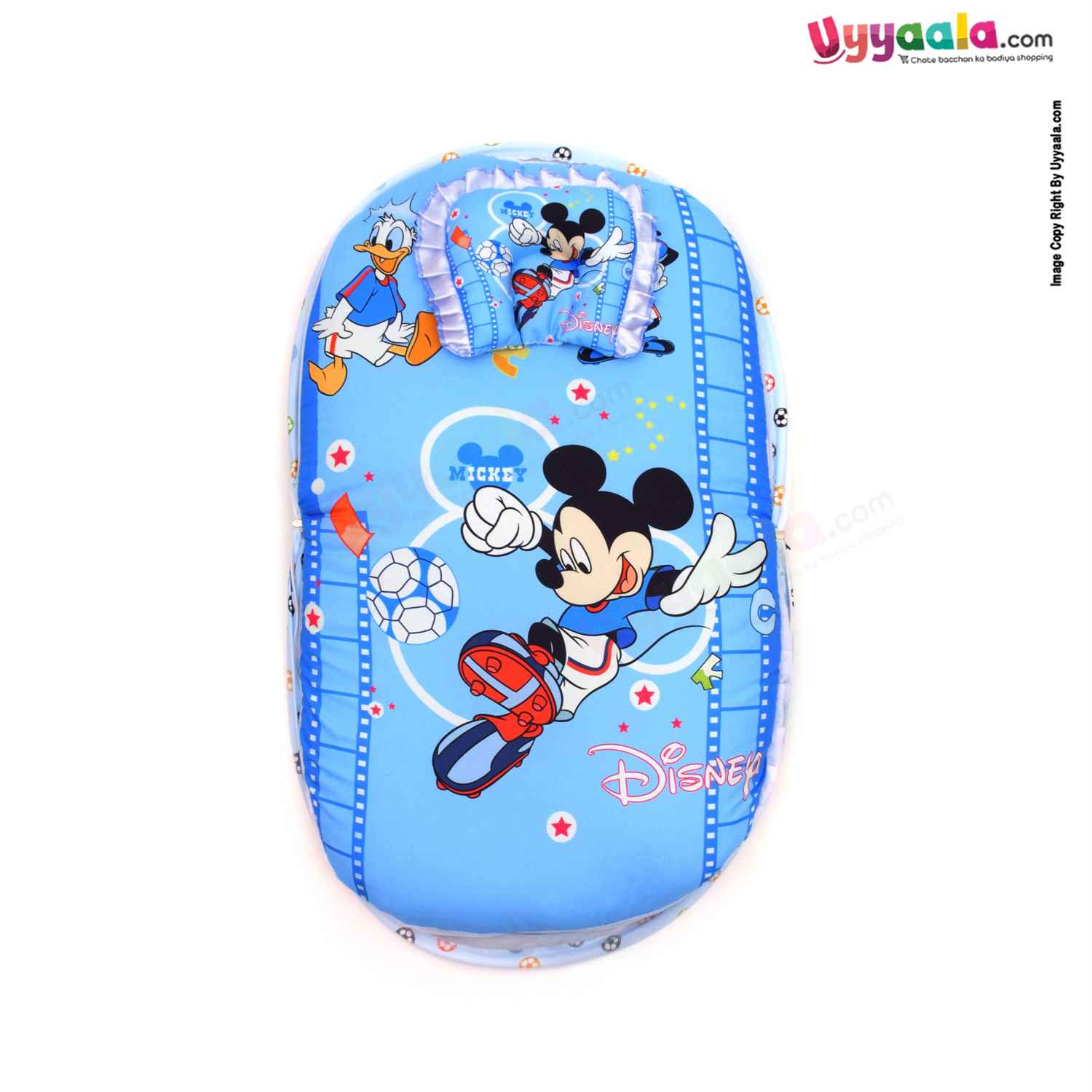 DISNEY Baby Cotton Bedding Set With Protection Net & Pillow Cotton, Mickey & Duck Print 0+m Age - Blue