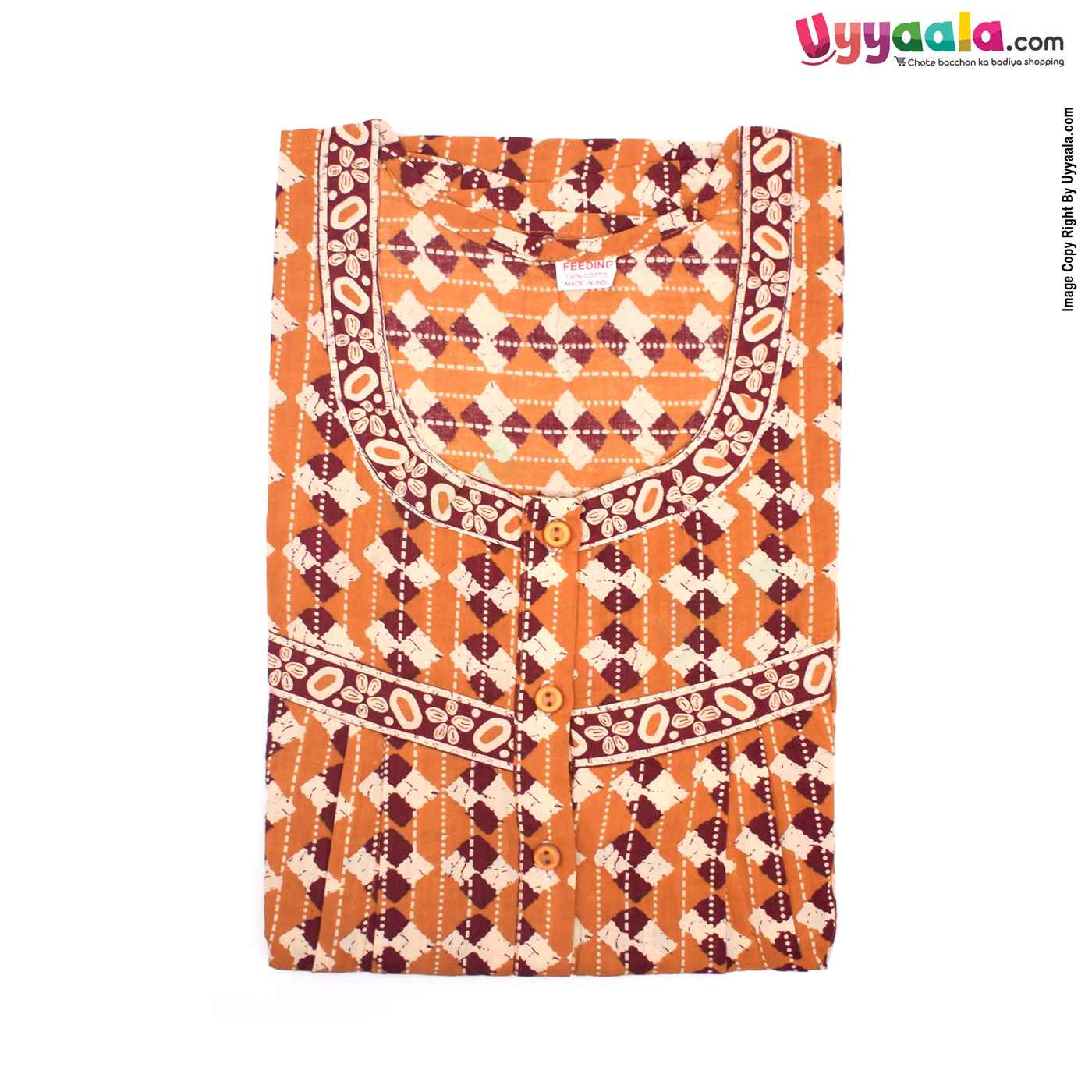 Feeding Nighty Pure Cotton (L) - Brown, Yellow