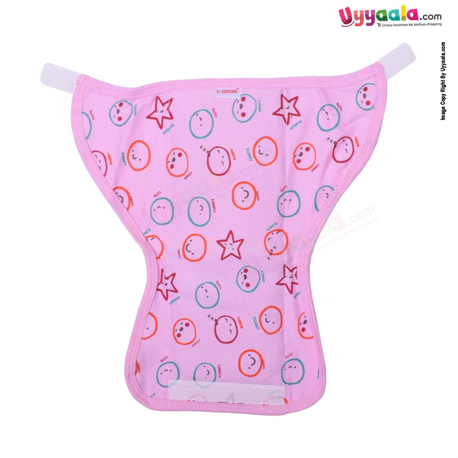 COZYCARE Washable Diapers Hosiery Velcro Emoji Print Pink, Orange & Yellow 3P Set (M)