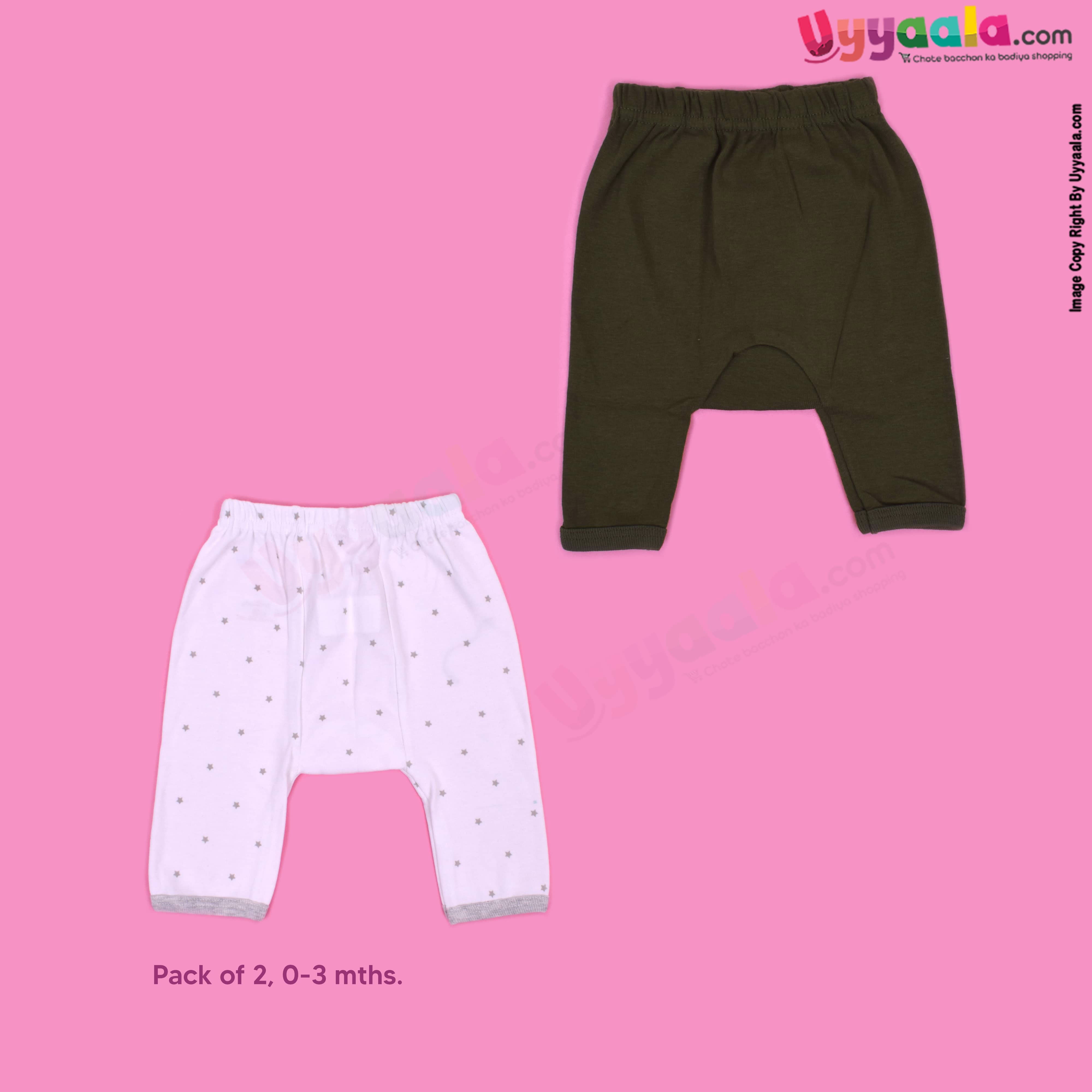 PRECIOUS ONE diaper pants 100% soft hosiery cotton pack of 2 - white with stars print & green (0-3m)