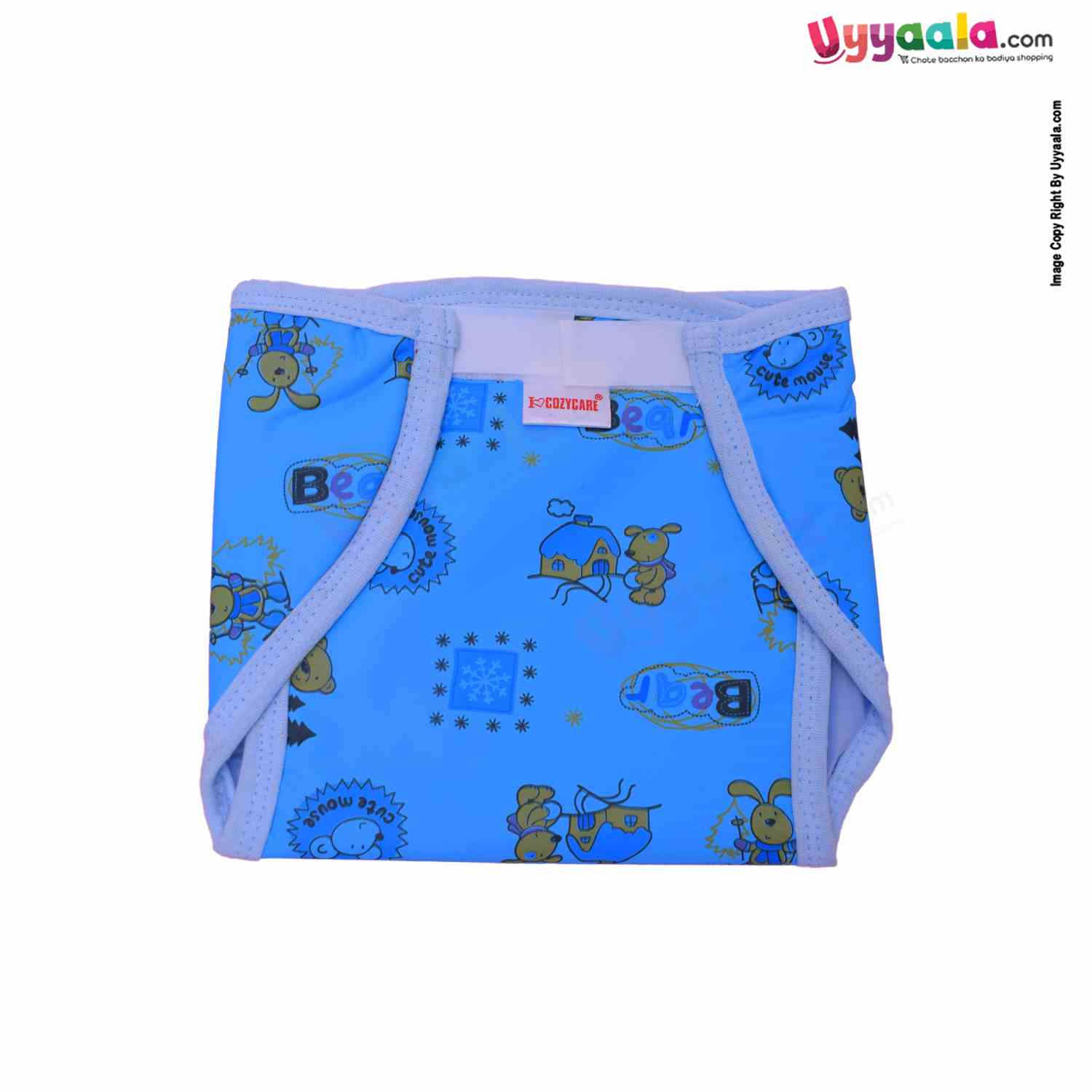 COZYCARE Washable Diapers Plastic, Velcro Bear Print Pink, Blue & Yellow without Pads- 3P Set (M)