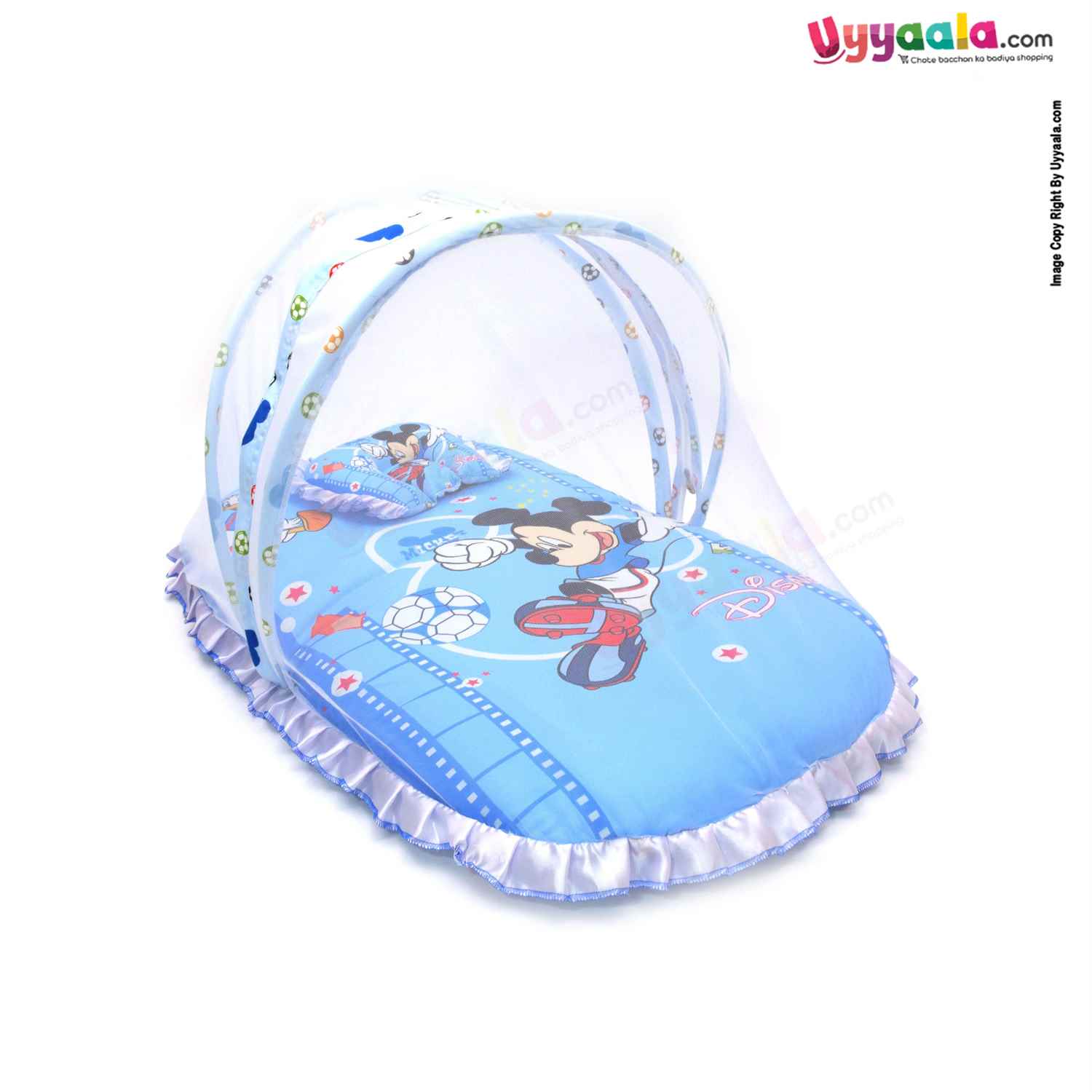DISNEY Baby Cotton Bedding Set With Protection Net & Pillow Cotton, Mickey & Duck Print 0+m Age - Blue