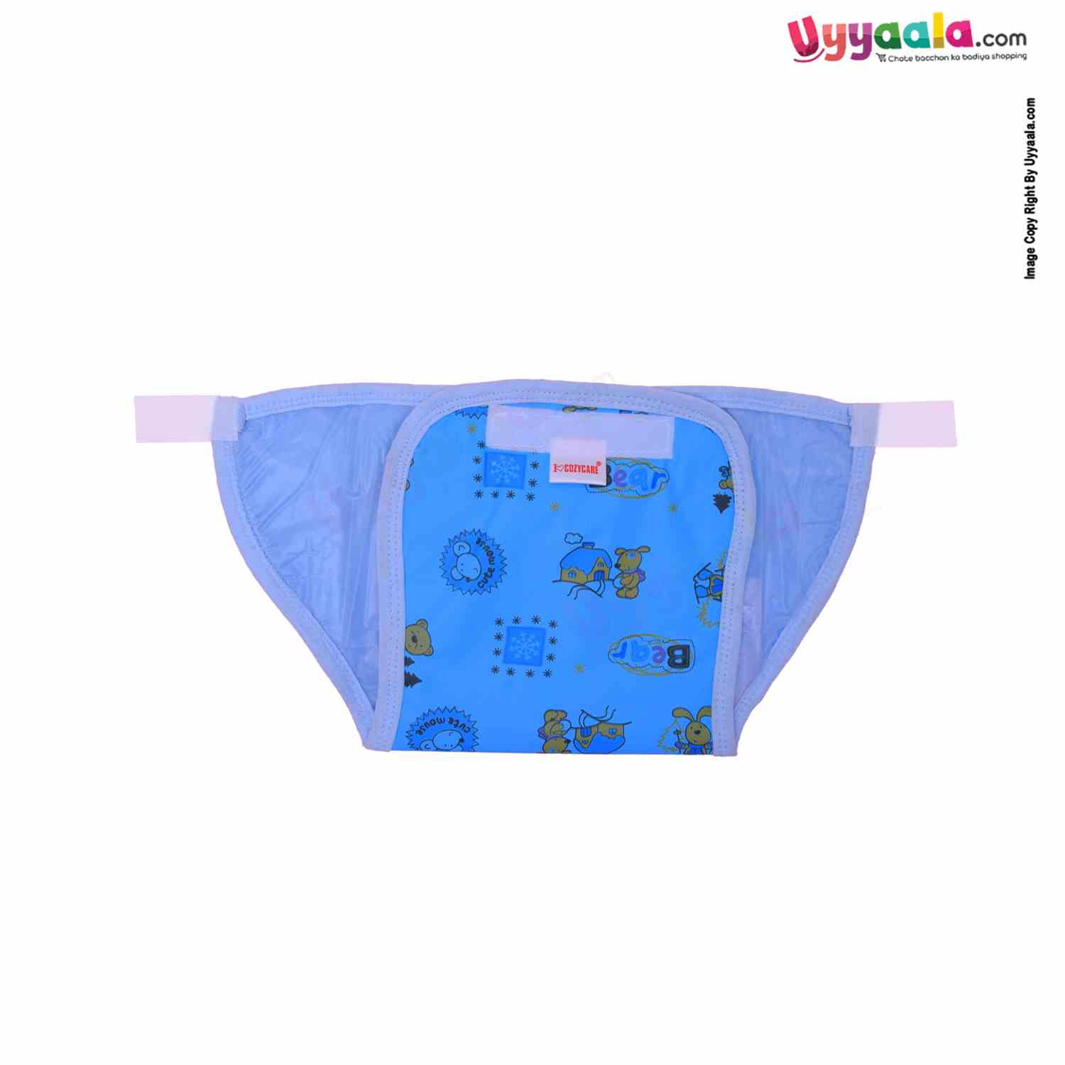 COZYCARE Washable Diapers Plastic, Velcro Bear Print Pink, Blue & Yellow without Pads- 3P Set (M)