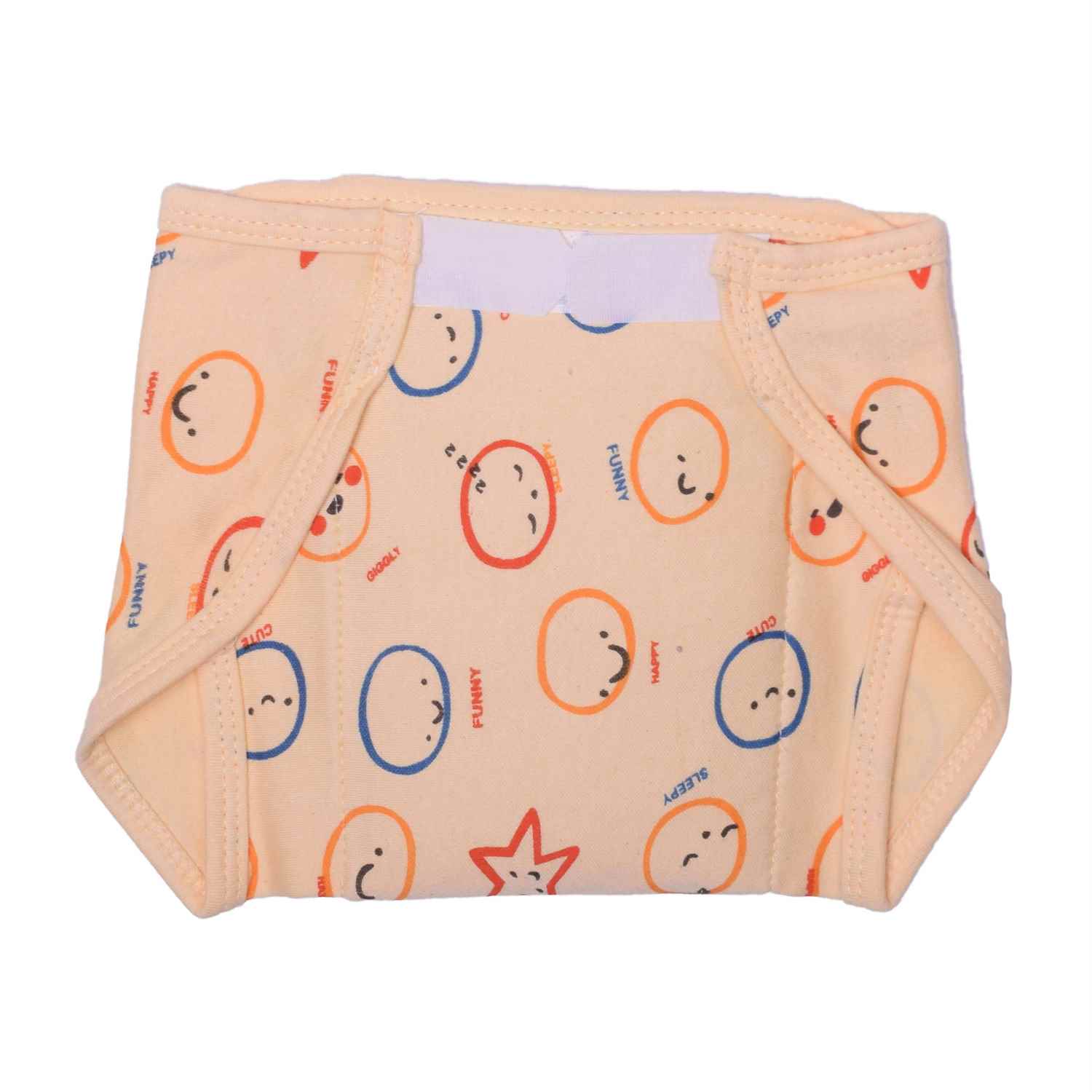 COZYCARE Washable Diapers Hosiery Velcro Emoji Print Pink, Orange & Yellow 3P Set (M)
