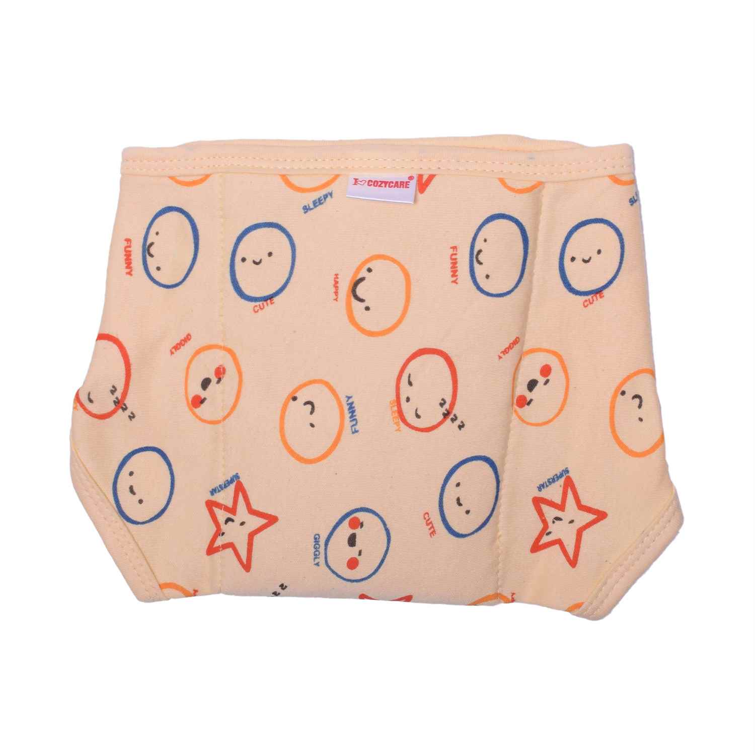 COZYCARE Washable Diapers Hosiery Velcro Emoji Print Blue, Orange & Yellow 3P Set (M)
