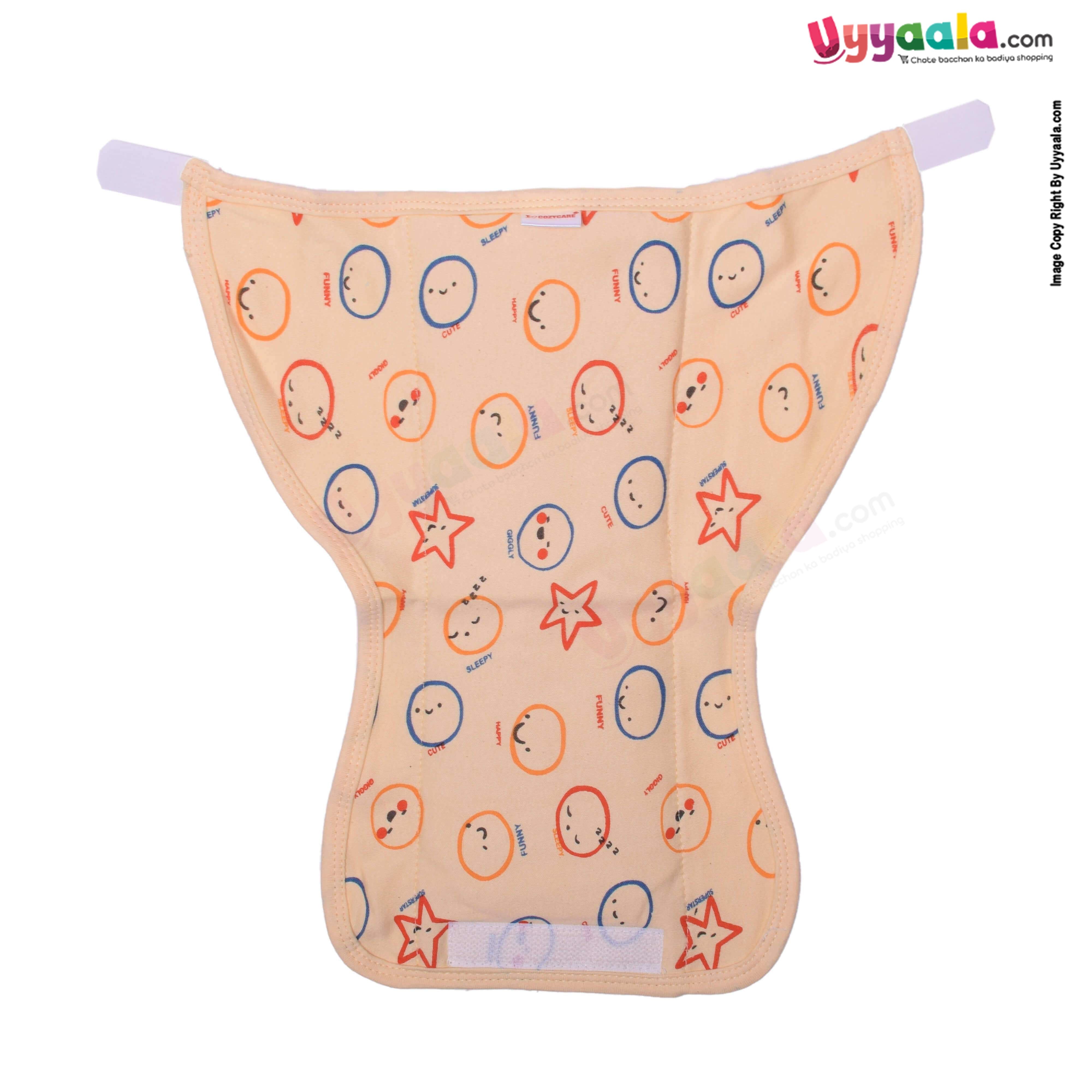 COZYCARE Washable Diapers Hosiery Velcro Emoji Print Pink, Orange & Strawberry Print Yellow 3P Set (M)