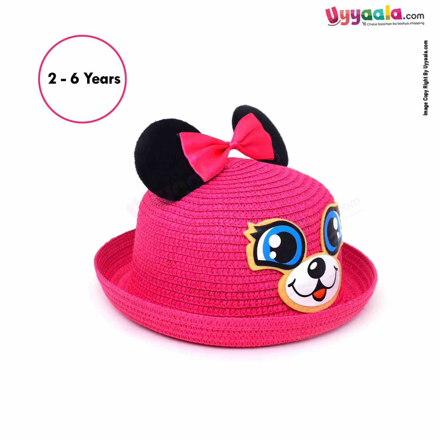 Straw Hat for Kids with Cartoon Print 2+Y Age - Pink