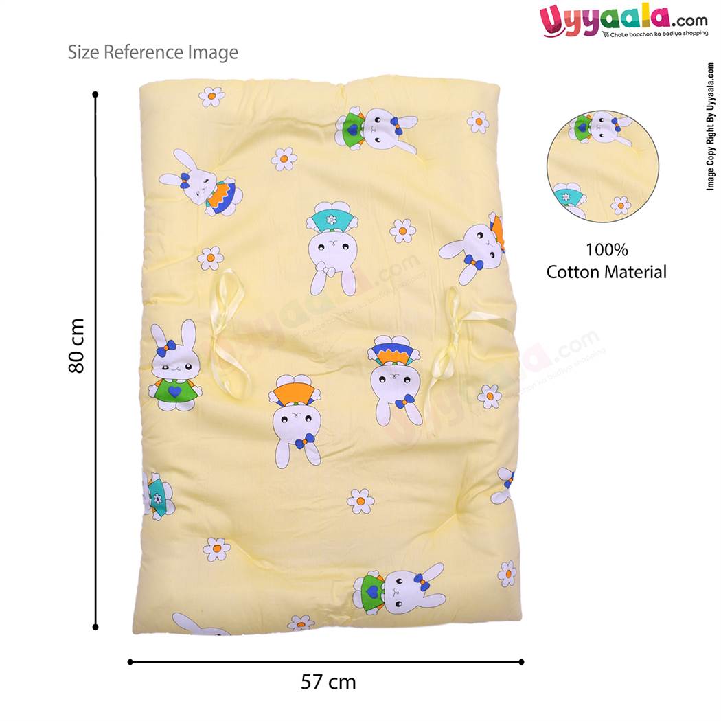 Baby Cotton Premium Bedding Set of 4 with Bolster and Pillow With Rabbit Print 0-12m, Yellow-uyyala-com.myshopify.com-Bedding-Happy Babies