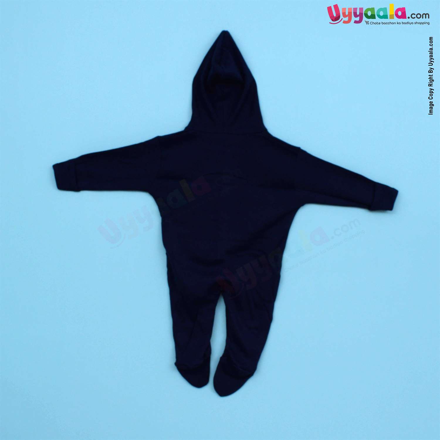 MAGIC TOWN Hooded Sleep Suits Hosiery, Car Printed Grey & Plain Blue 2P Pack, 0-3m Age