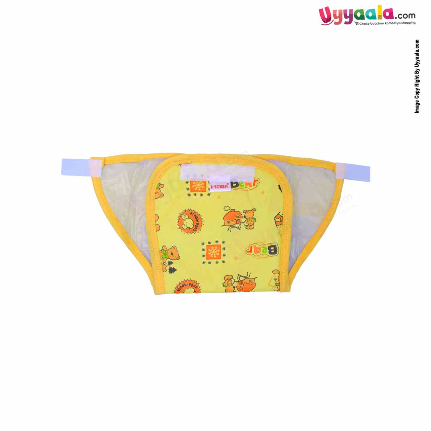 COZYCARE Washable Diapers Plastic, Velcro Bear Print Pink, Blue & Yellow without Pads- 3P Set (XL)