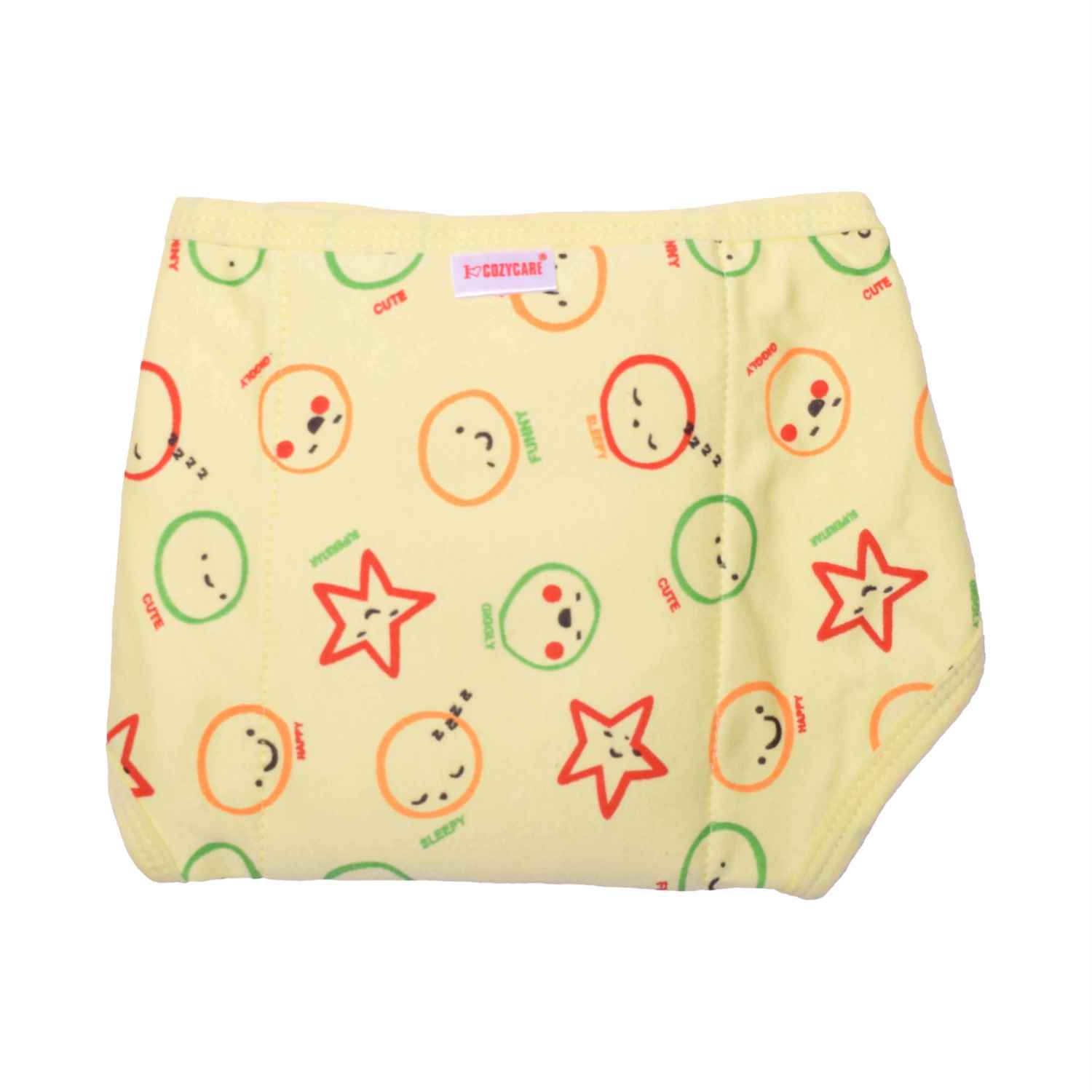 COZYCARE Washable Diapers Hosiery Velcro Emoji Print Blue, Yellow & Green 3P Set (S)