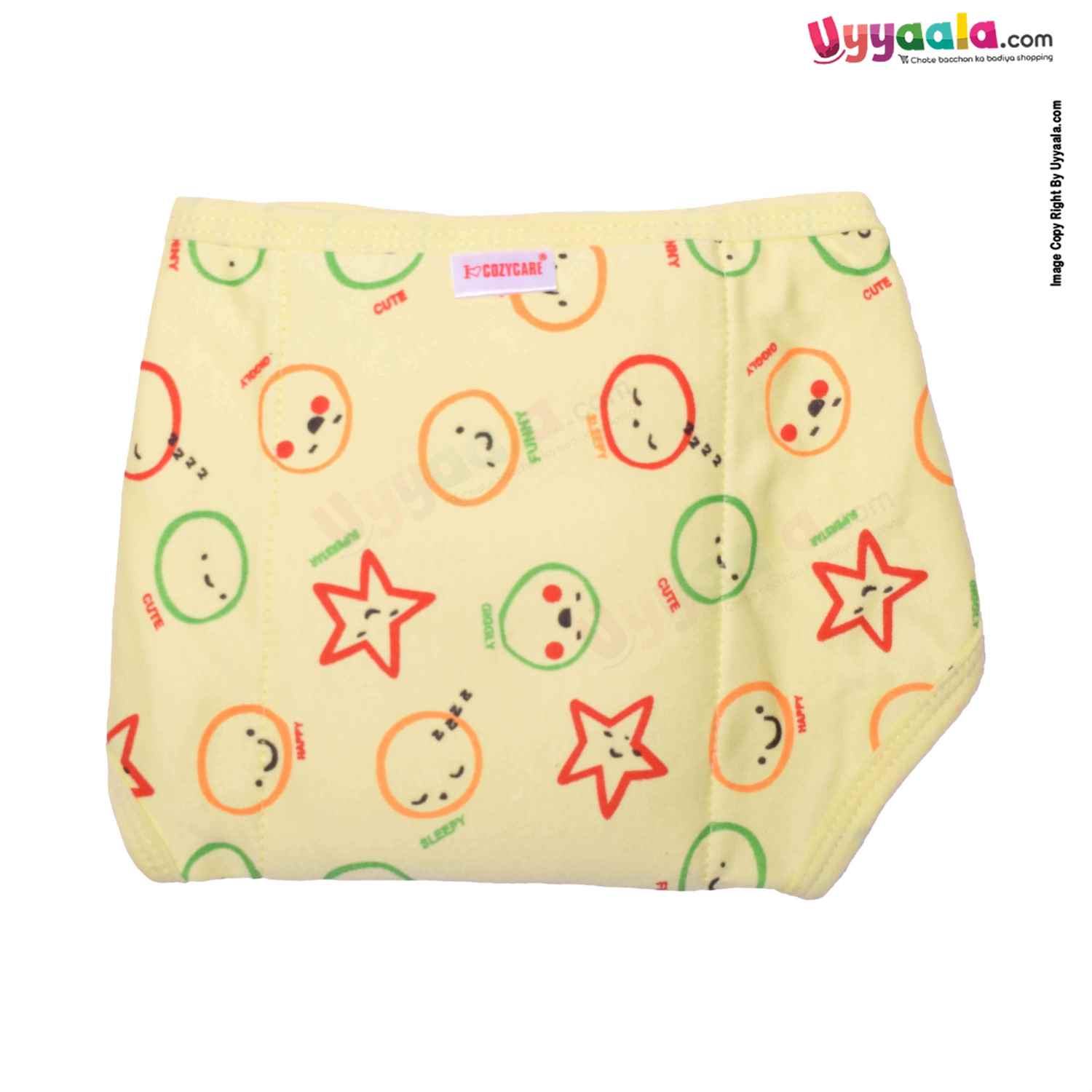 COZYCARE Washable Diapers Hosiery Velcro Emoji Print Blue, Orange & Yellow 3P Set (M)