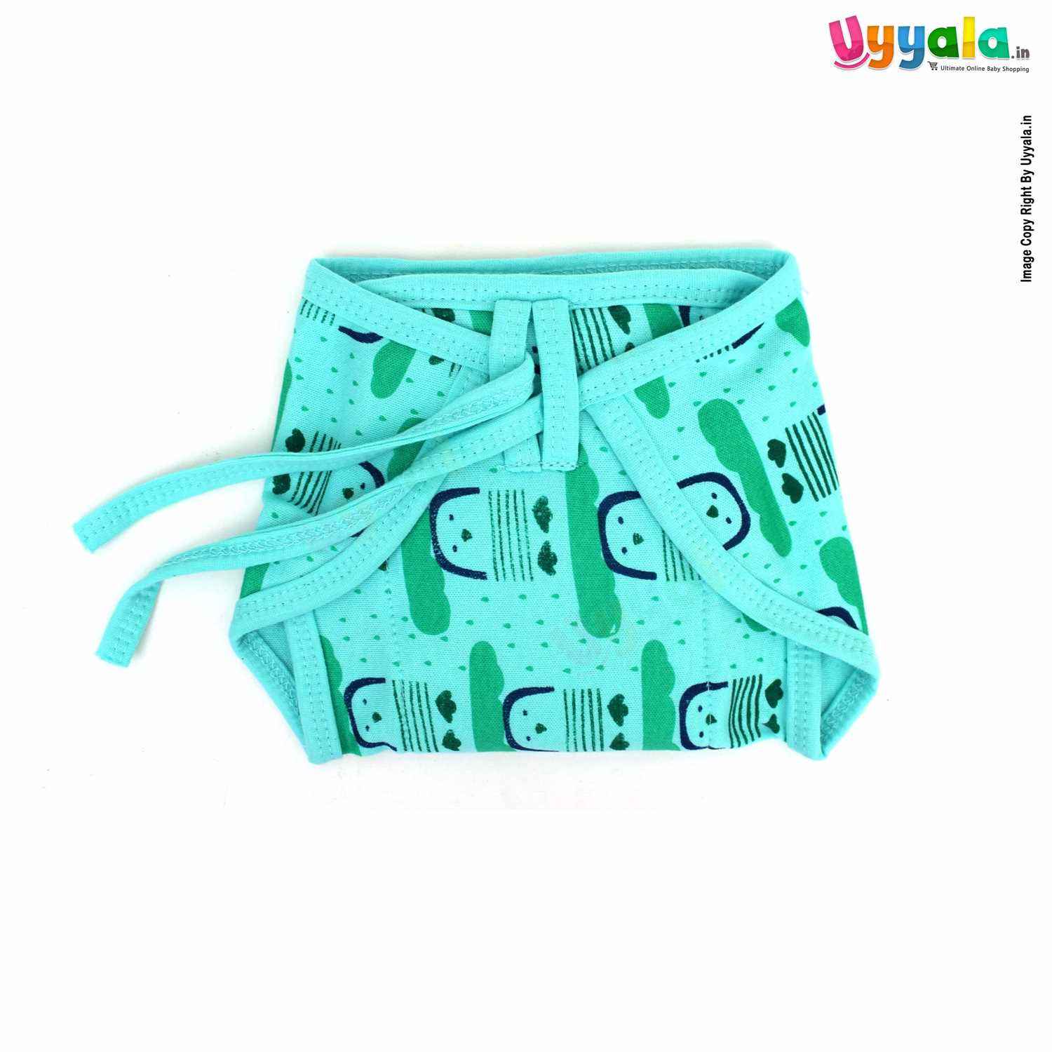 COZYCARE Washable Diapers Hosiery Tying Model House Print Blue, Yellow & Penguin Print Green 3P Set (XS)