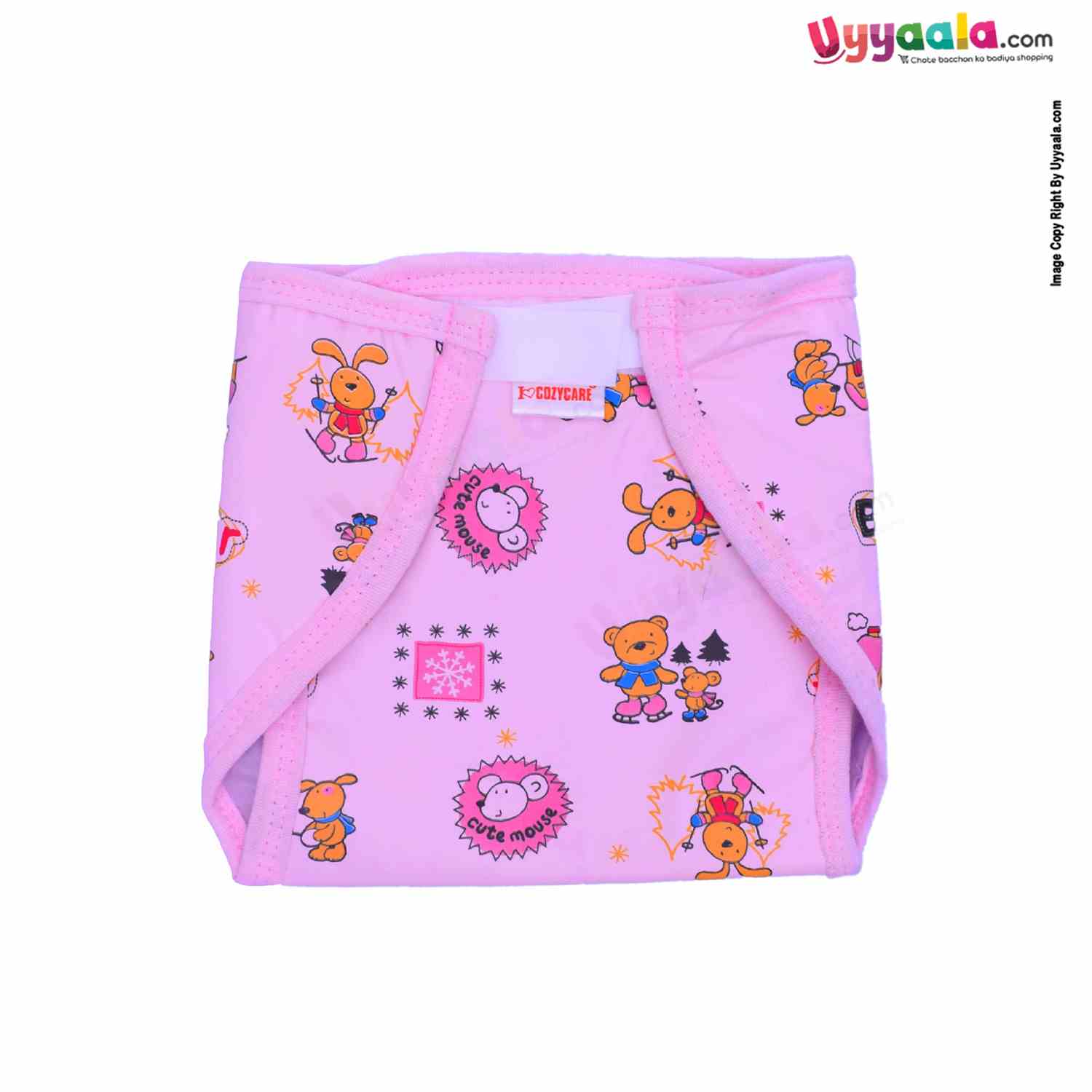COZYCARE Washable Diapers Plastic ,Velcro Bear Print Pink, Blue & Yellow without Pads-3P Set (L)